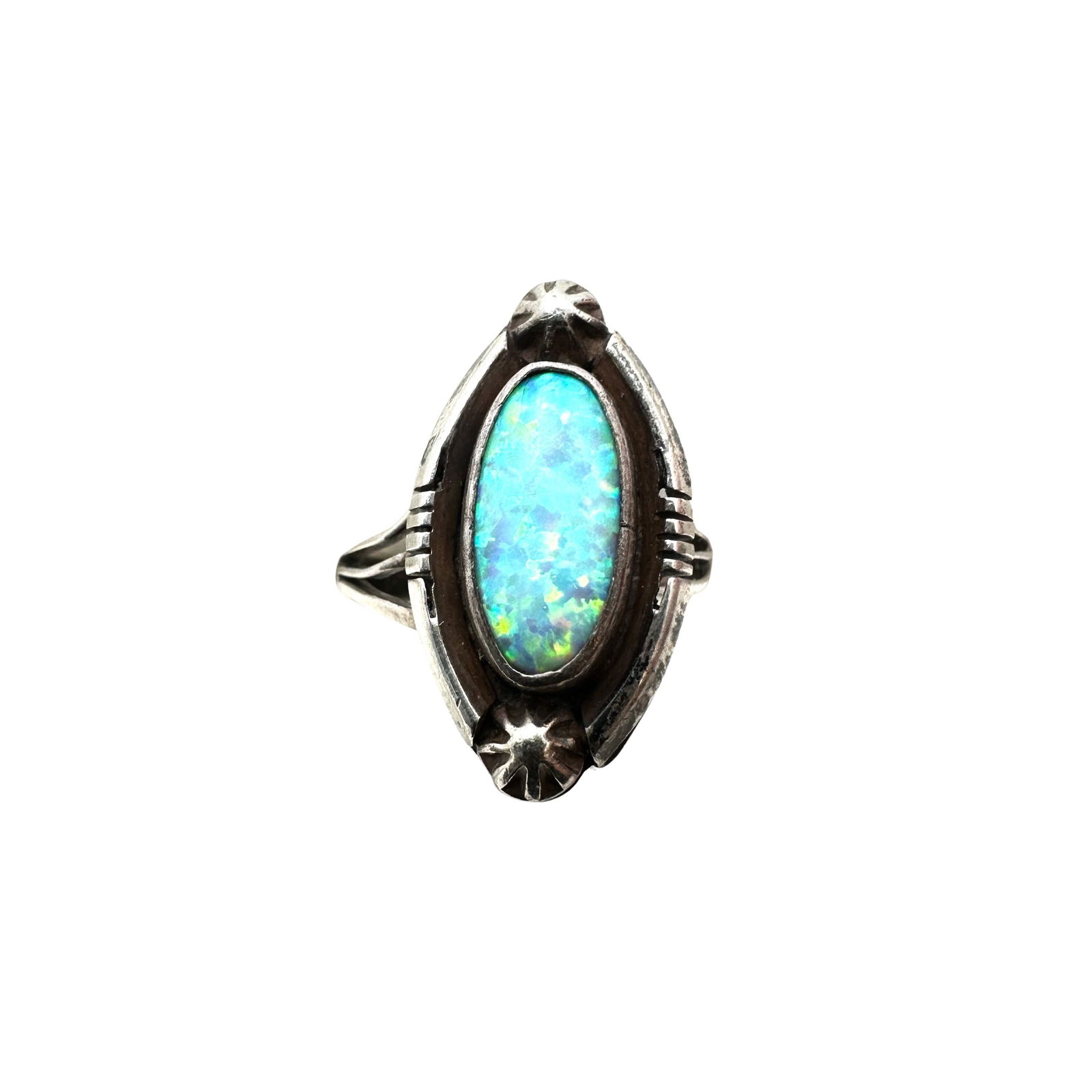 American Southwest Opal Sterling Silver Ring Adjustable Set at Size 6 (1 of 2)