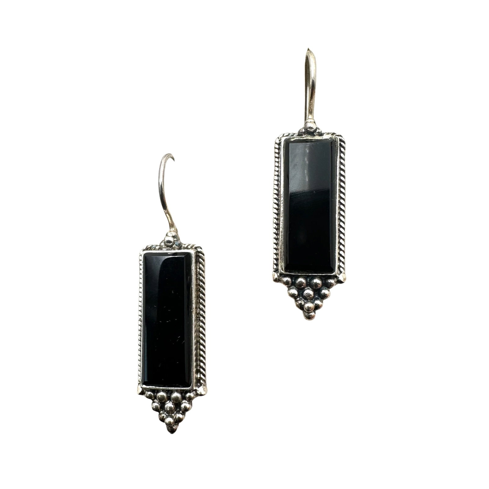 Black Onyx Sterling Silver Pierced Earrings 1.5 Inch: Black Onyx Sterling Silver Pierced Earrings 1.5 Inch