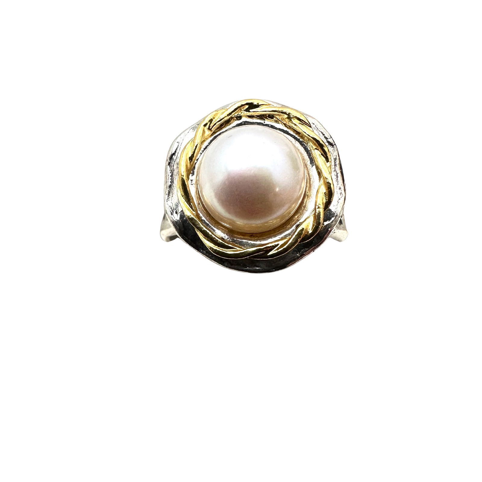 Isreal KTC Artisan Sterling Silver Brass Pearl Ring Size 9 Unworn Condition (1 of 2)