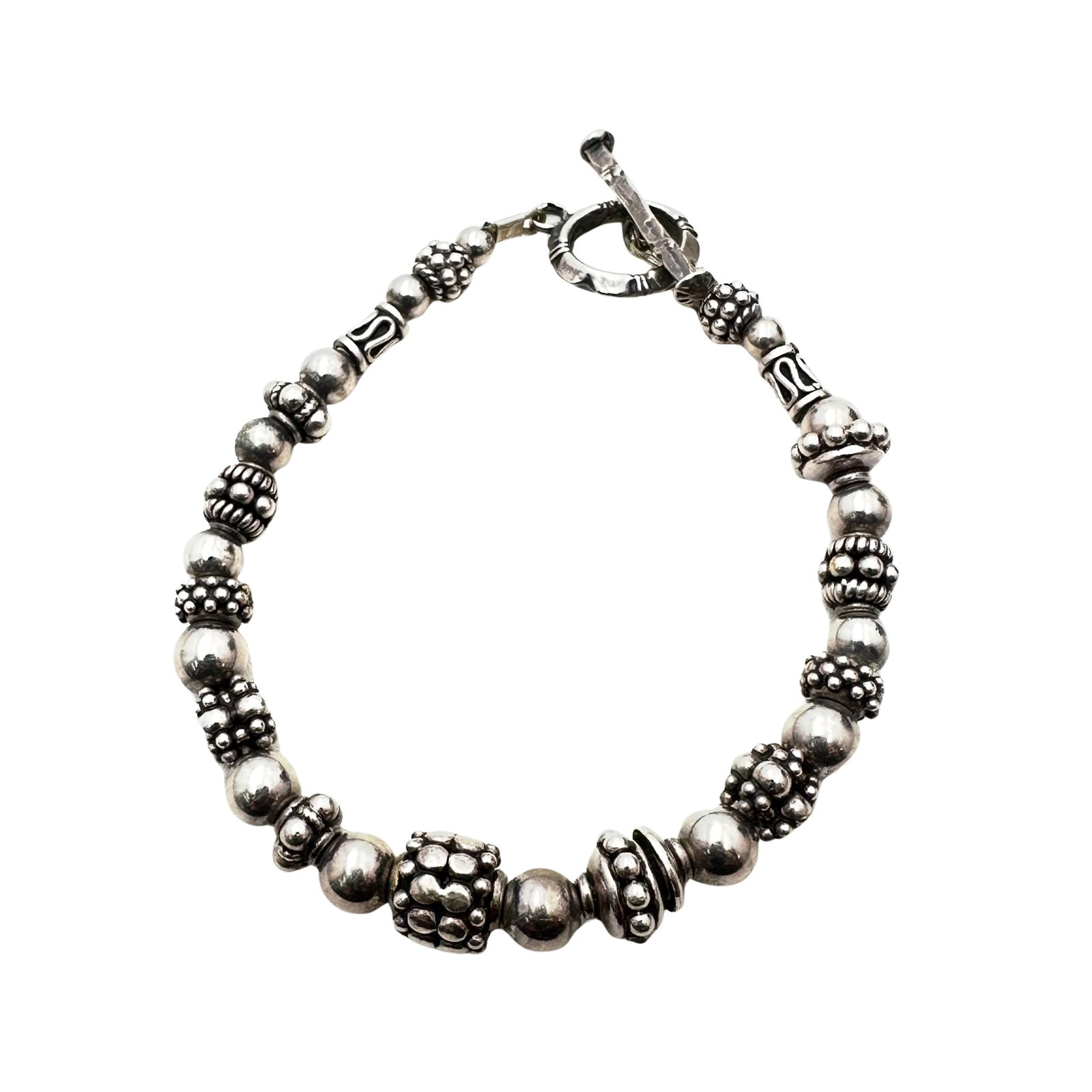 Sterling Silver Beaded Bracelet Toggle Clasp 7 Inch 19 Grams (1 of 2)