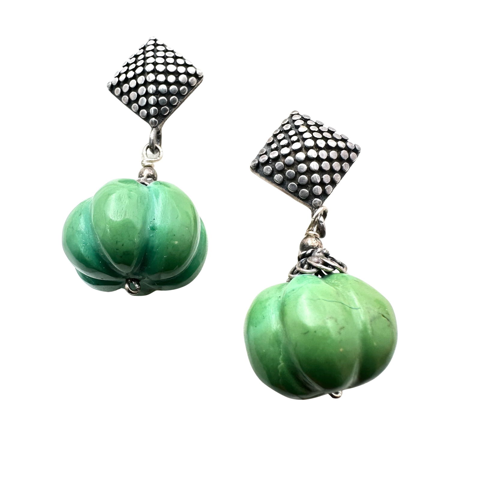 Sterling Silver Turquoise Melon Bead Chandelier Pierced Earrings 19 Grams (1 of 2)