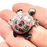 Vintage Mexico Alpaca Silver Inlay Abalone Turtle Brooch Pin 1.25 Inch