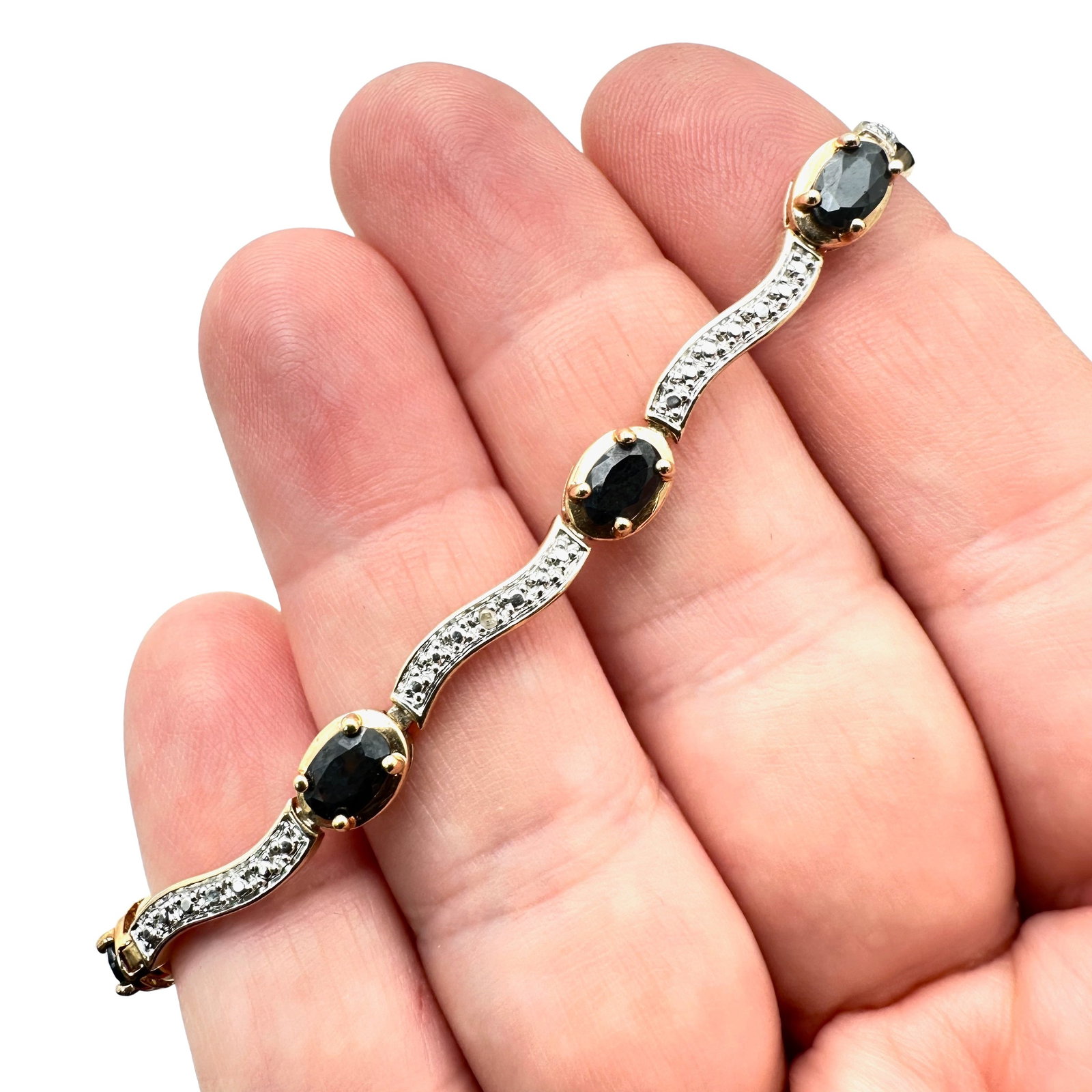 Gold Over Sterling Silver Sapphire Tennis Bracelet Size 7.25 Inch: Gold Over Sterling Silver Sapphire Tennis Bracelet Size 7.25 Inch