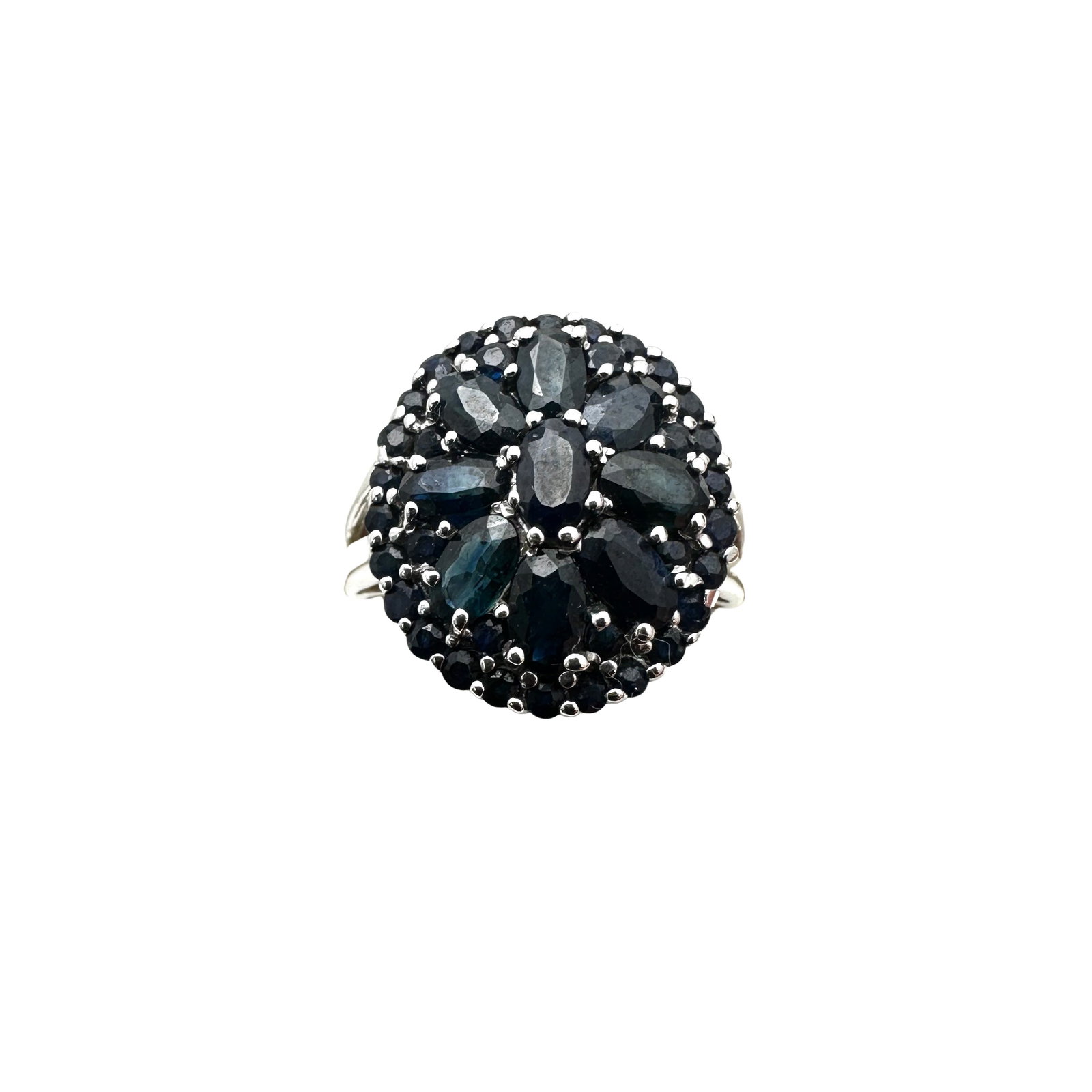 Sterling Silver Blue Sapphire Cluster Ring Size 8: Sterling Silver Blue Sapphire Cluster Ring Size 9