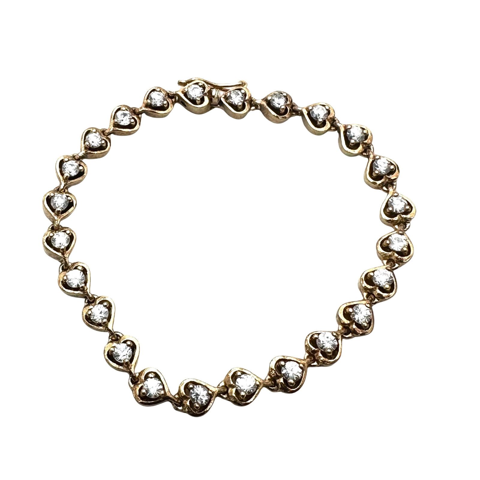 Gold Over Sterling Silver Cubic Zirconia Heart Design Tennis Bracelet 6.5 Inch: Gold Over Sterling Silver Cubic Zirconia Heart Design Tennis Bracelet 6.5 Inch