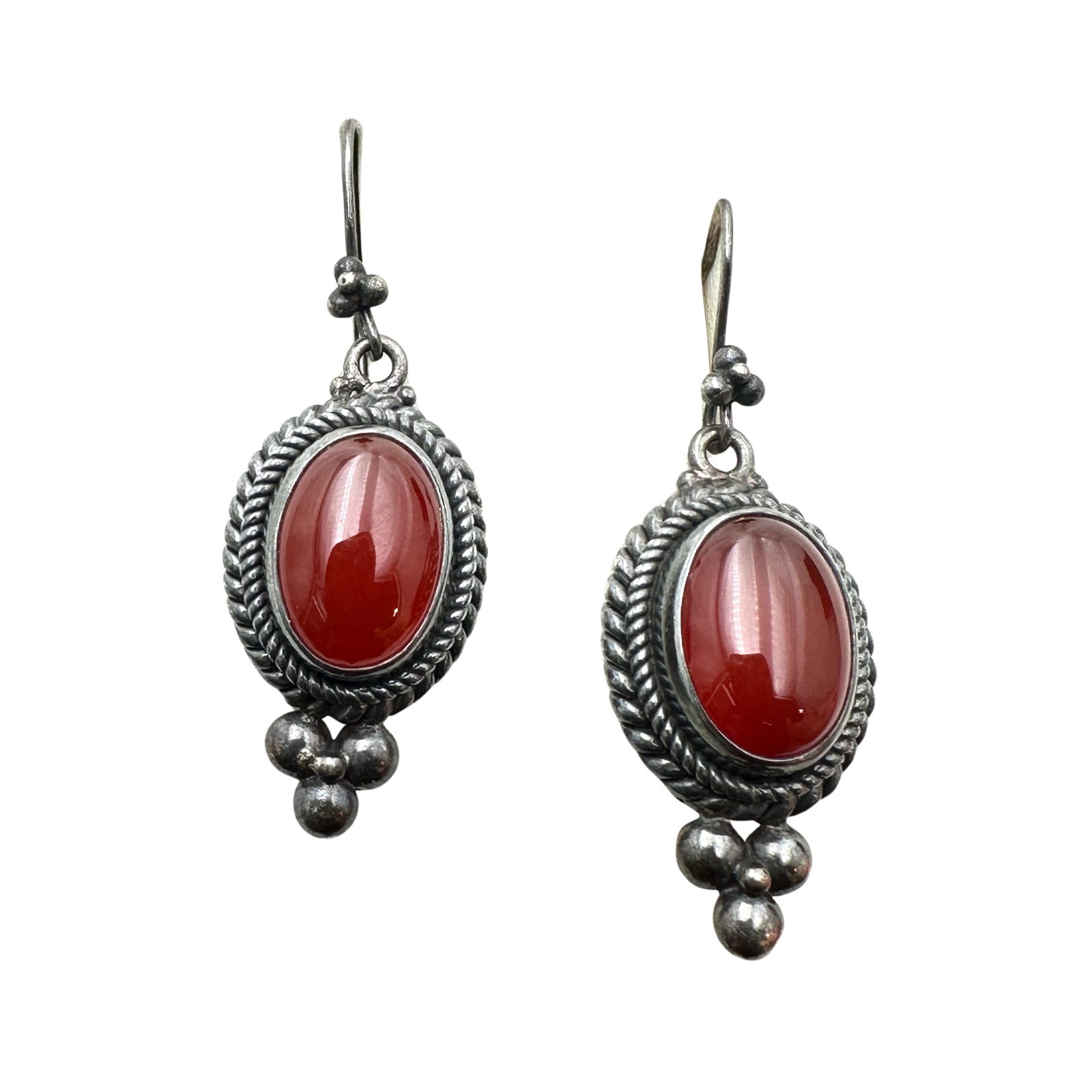 Indonesian Artist Sardi Carnelian Sterling Silver Chandelier Earrings Pierced: Indonesian Artist Sardi Carnelian Sterling Silver Chandelier Earrings Pierced
