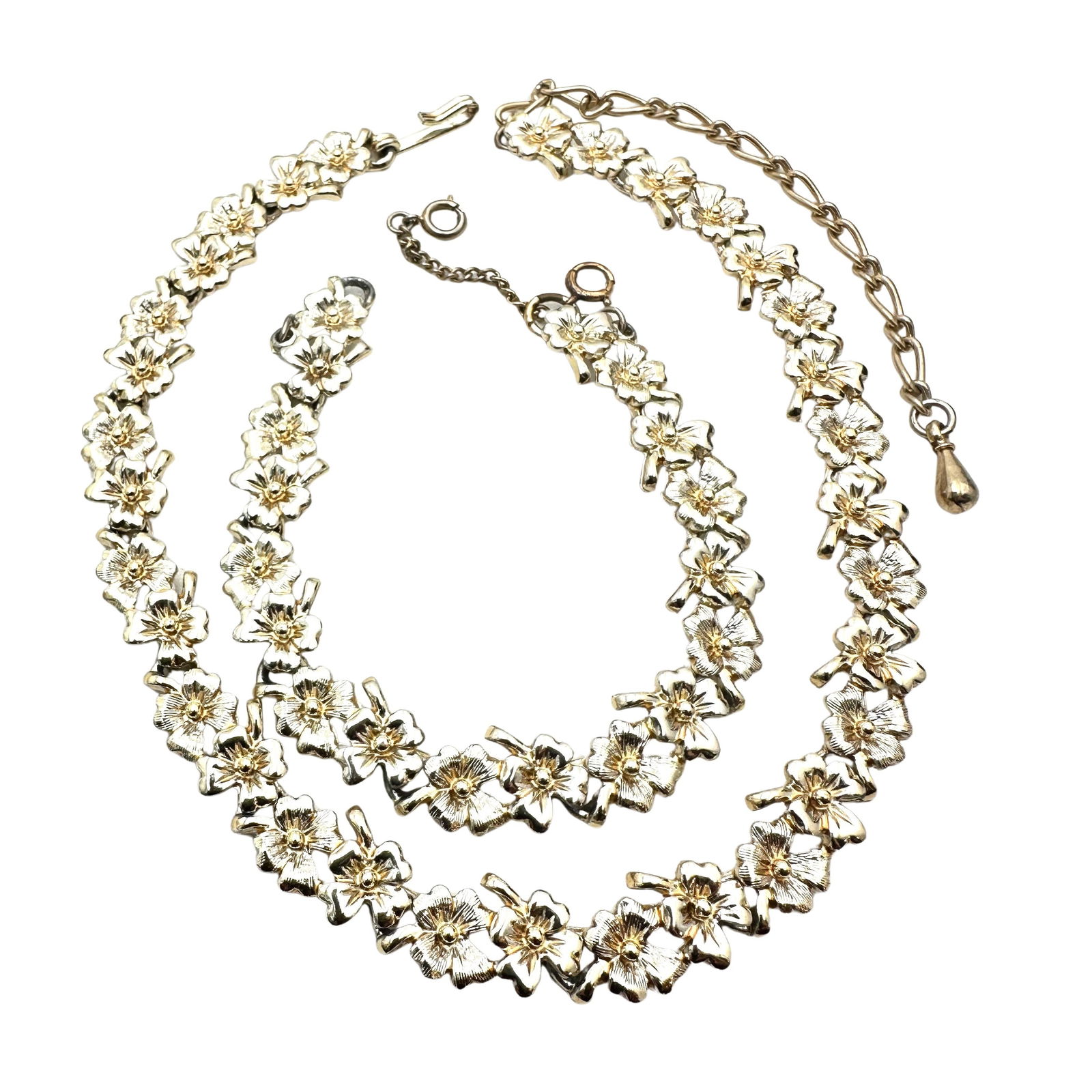 Vintage Gold Tone Flower Design Necklace Bracelet Set (1 of 2)