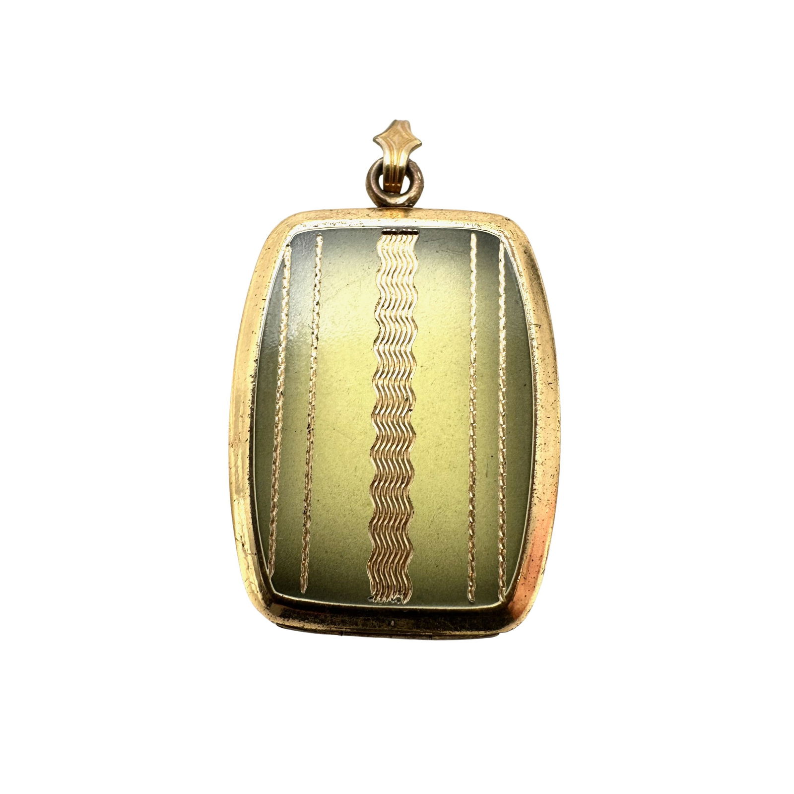 Antique Art Deco Gold Filled Enamel Rectangular Picture Locket Pendant (1 of 2)