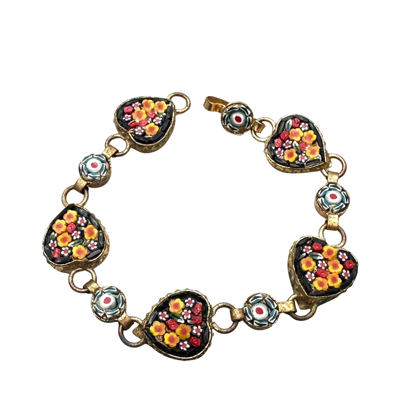 Vintage Italian Micro Mosaic Glass Bracelet Gold Tone 6 Inch (1 of 2)