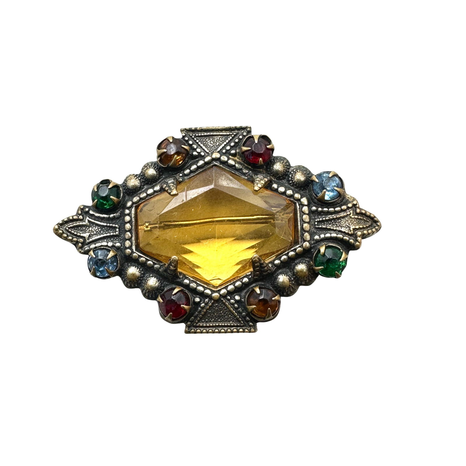 Vintage Yellow Czech Glass Gold Tone Brooch C Clasp (1 of 2)