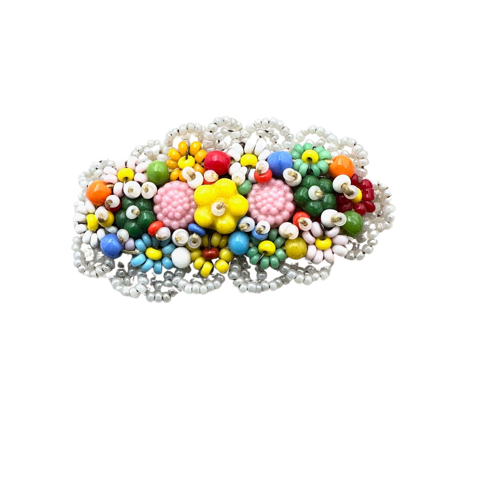 Vintage Older Glass Seed Bead Brooch Pin Floral Design: Vintage Older Glass Seed Bead Brooch Pin Floral Design