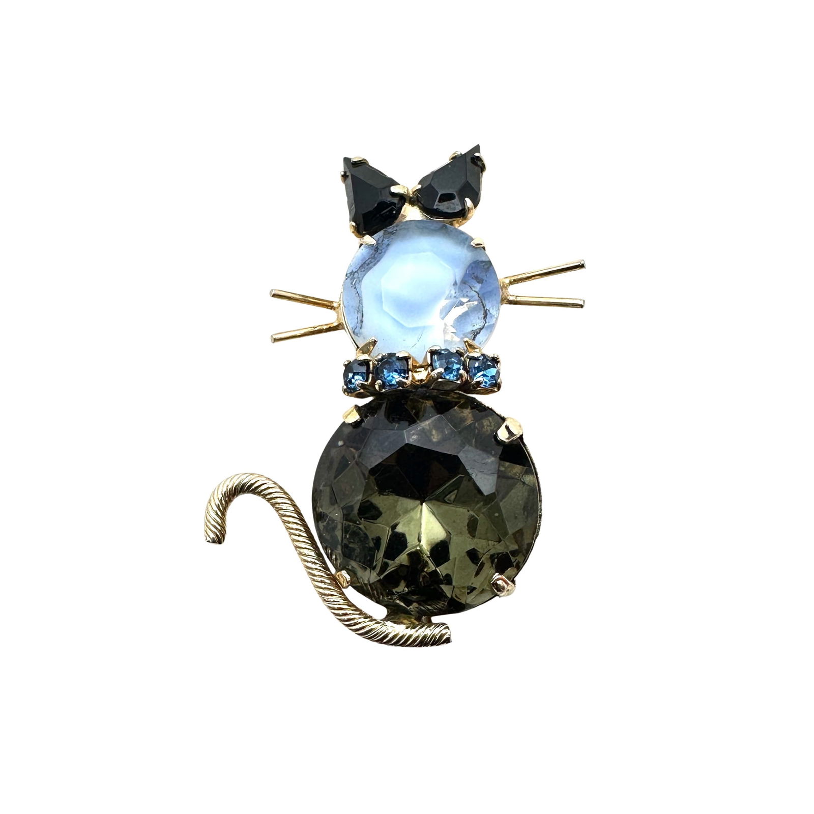 Vintage Glass Rhinestone Gold Tone Cat Kitty Brooch Pin (1 of 2)