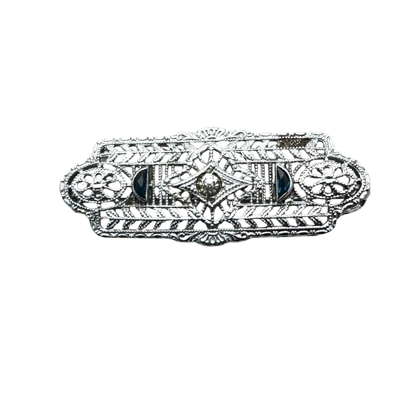 Antique Art Deco Rhinestone Silver Rhodium Plated Brooch Pin: Antique Art Deco Rhinestone Silver Rhodium Plated Brooch Pin