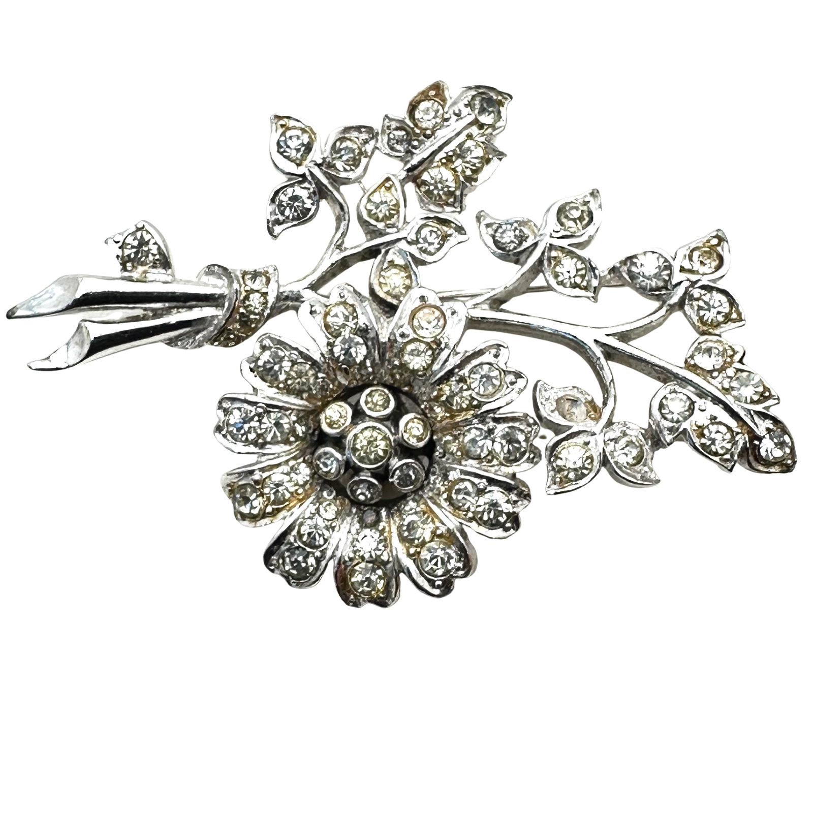 Vintage Marcel Boucher Phrygian Cap Hallmark Silver Tone Clear Rhinestone Flower Brooch: Vintage Marcel Boucher Phrygian Cap Hallmark Silver Tone Clear Rhinestone Flower Brooch