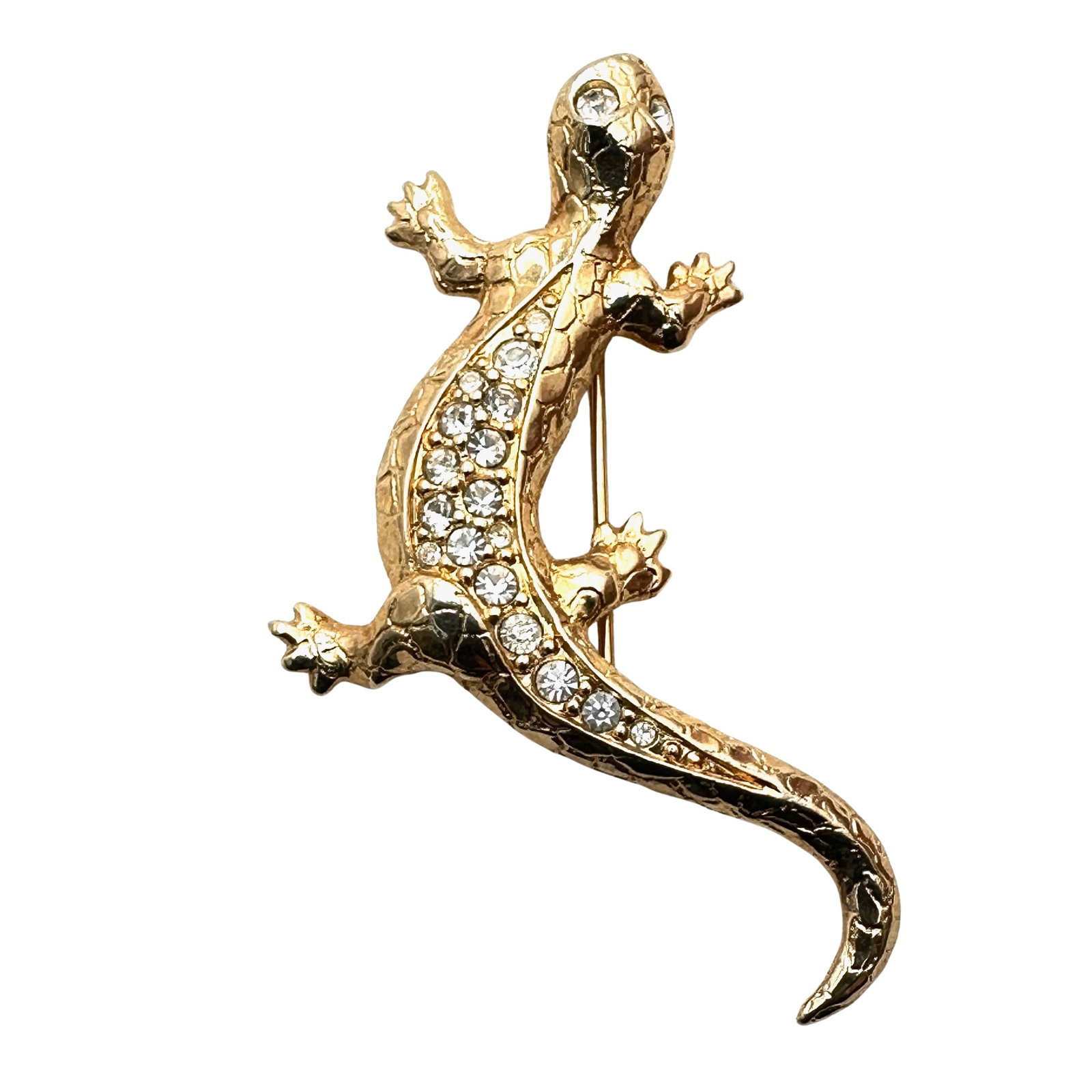 Vintage Swarovski Swan Hallmark Gold Tone Clear Crystal Lizard Brooch Pin: Vintage Swarovski Swan Hallmark Gold Tone Clear Crystal Lizard Brooch Pin