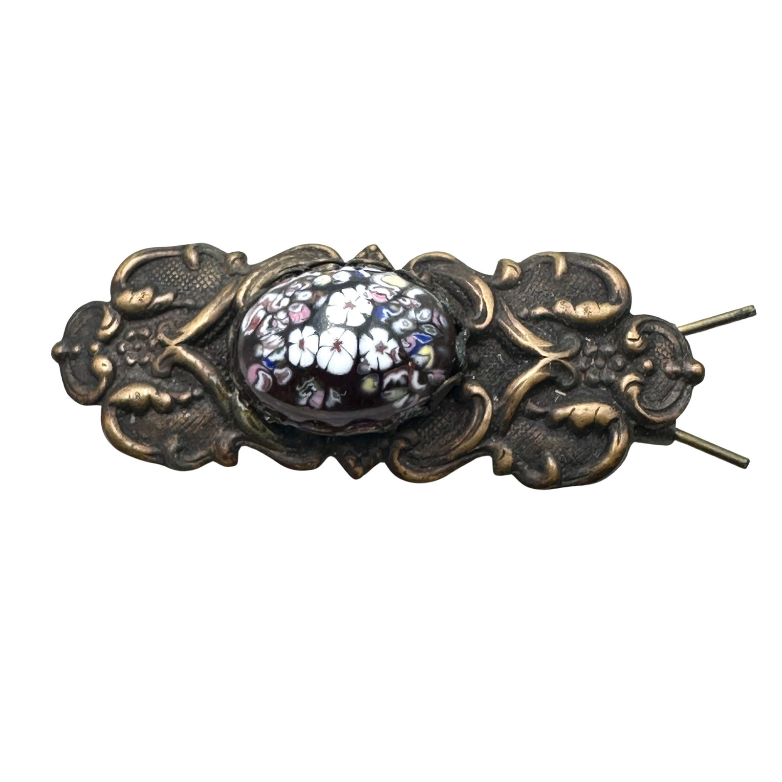 Vintage Murano Glass Flower Designs Bronze Tone Hair Barrette: Vintage Murano Glass Flower Designs Bronze Tone Hair Barrette