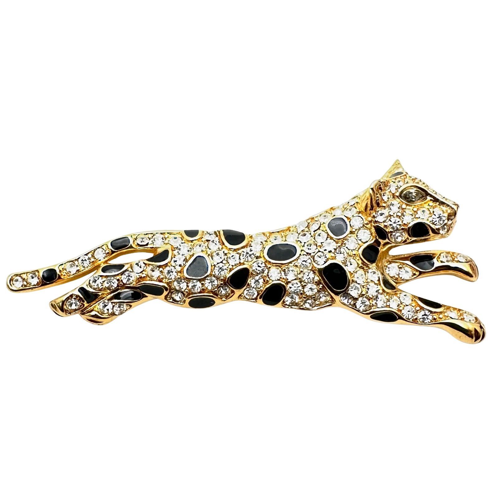 Vintage Trifari Enamel Rhinestone Gold Tone 3.5 Inch Leopard Brooch Pin Mint (1 of 2)