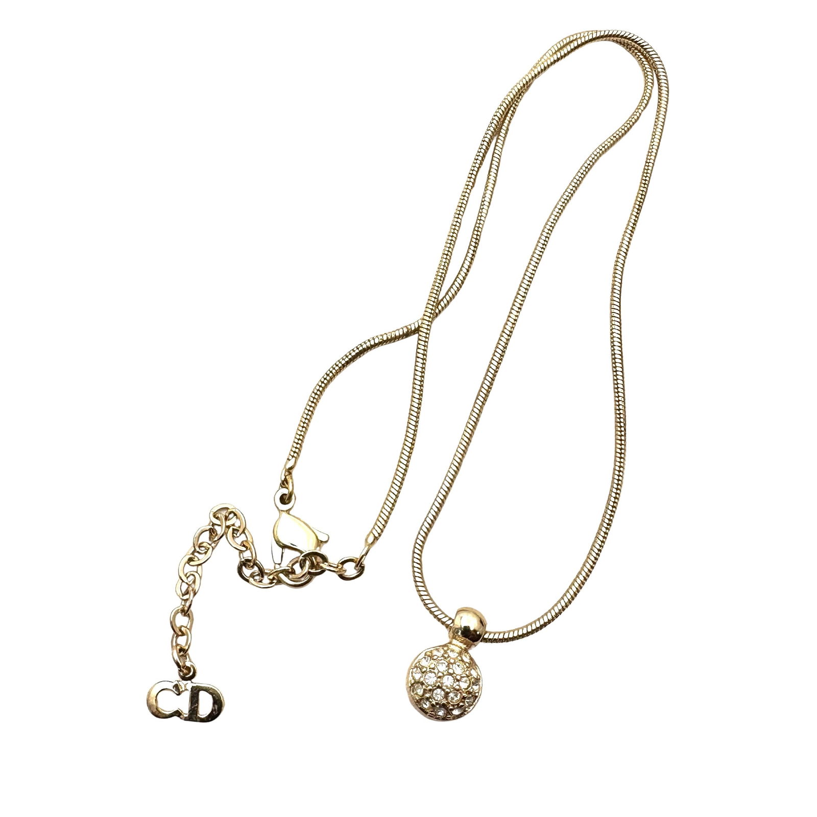 Vintage Christian Dior Clear Crystal Pendant Gold Tone Necklace 16 to 18 Inch (1 of 2)