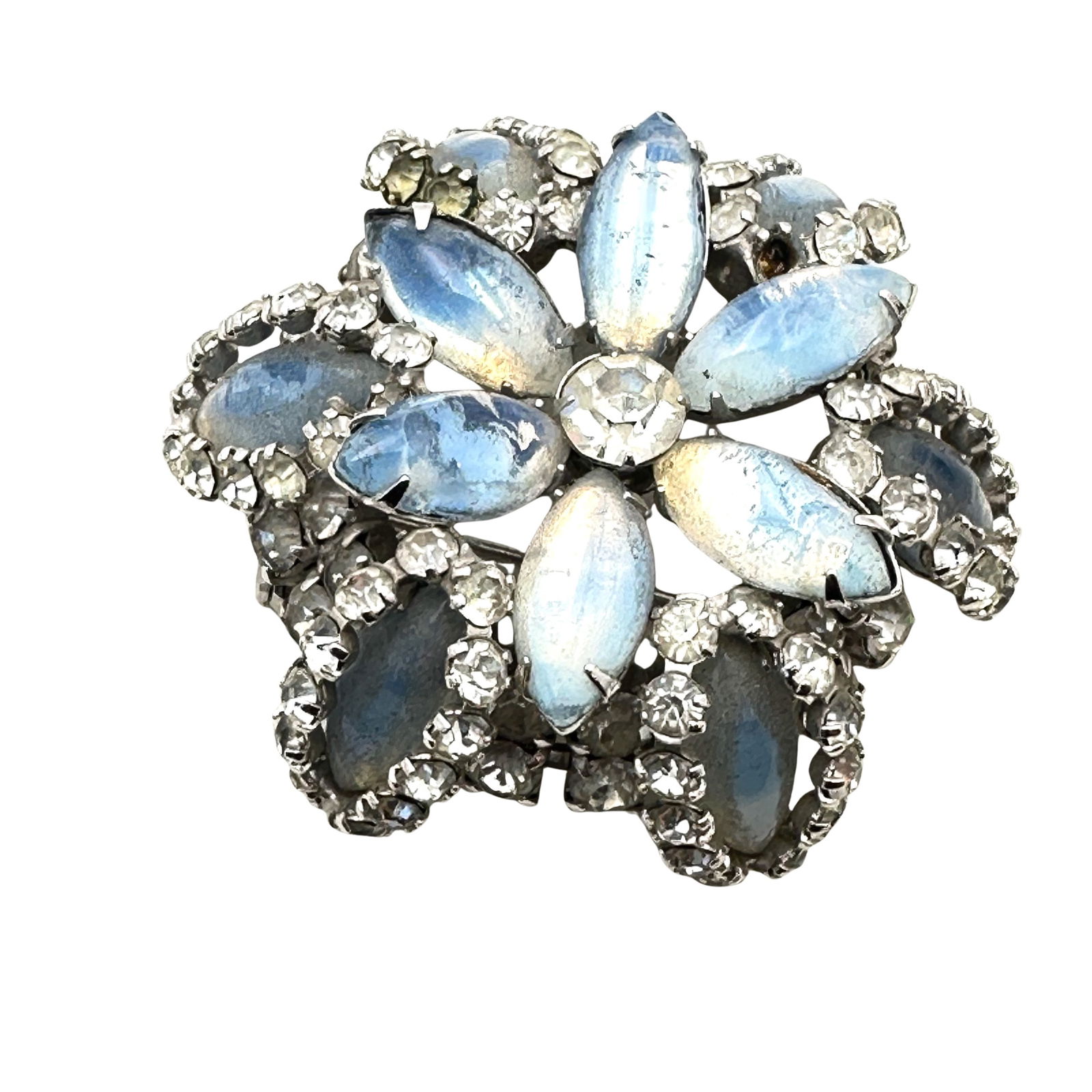 Vintage Hattie Carnegie Blue Givre Glass Rhinestone Domed Silver Tone Brooch Pin (1 of 2)