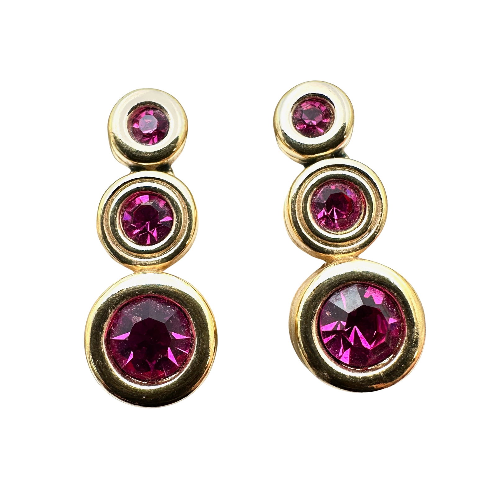 Vintage Swarovski Swan Hallmark Gold Tone Pink Crystal Pierced Earrings: Vintage Swarovski Swan Hallmark Gold Tone Pink Crystal Pierced Earrings