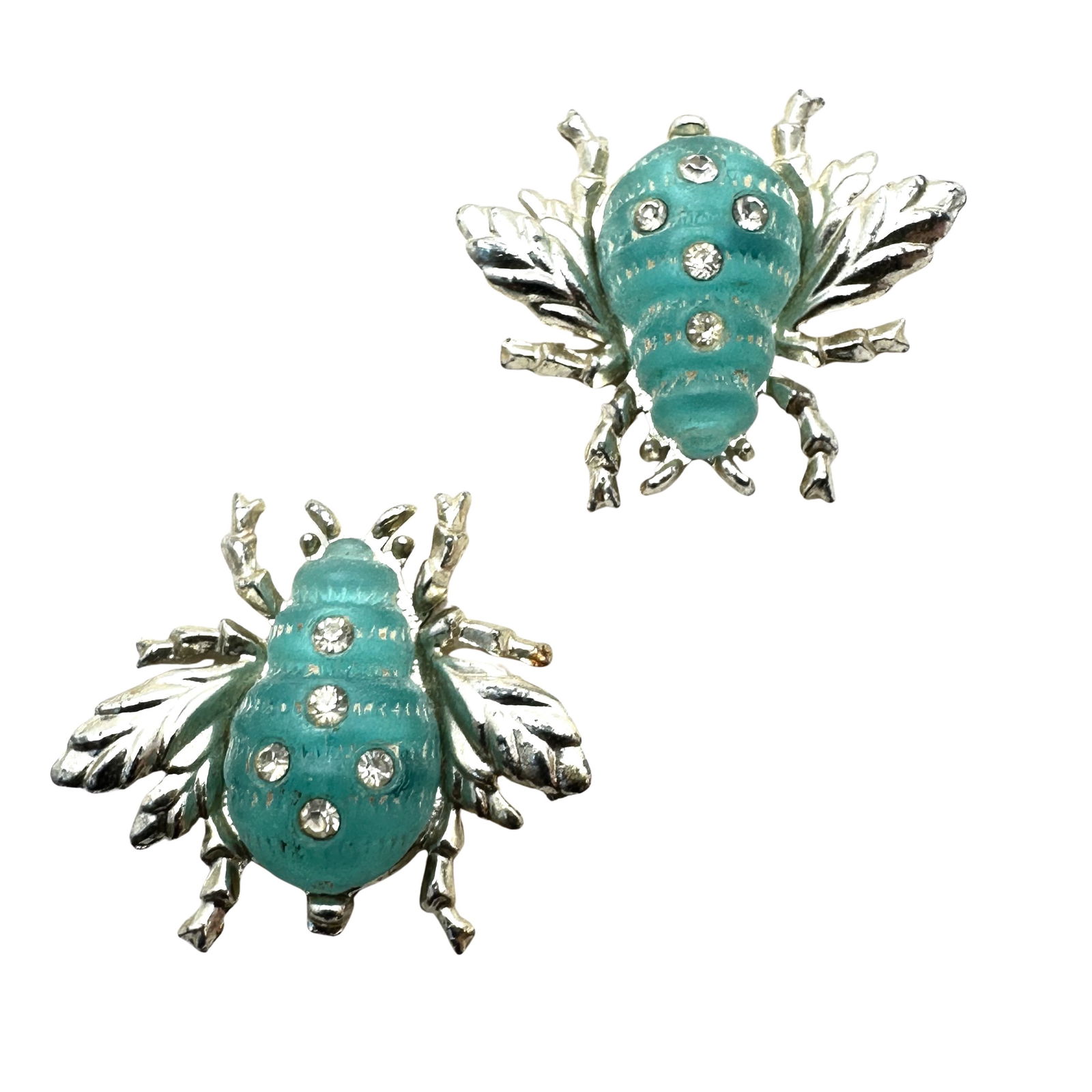 Vintage Pair of Gold Tone Blue Jelly Belly Rhinestone Scatter Pins Brooches (1 of 2)