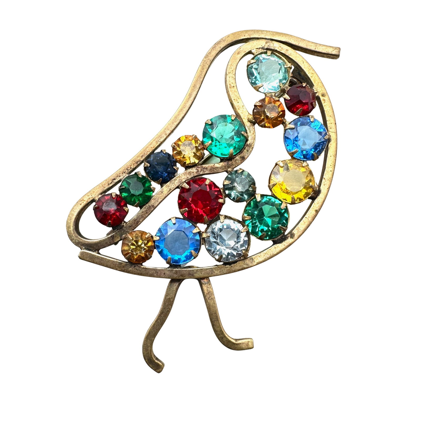 Vintage Early Multicolor Czech Glass Rhinstone Gold Tone 3 Inch Brooch Pin: Vintage Early Multicolor Czech Glass Rhinstone Gold Tone 3 Inch Brooch Pin