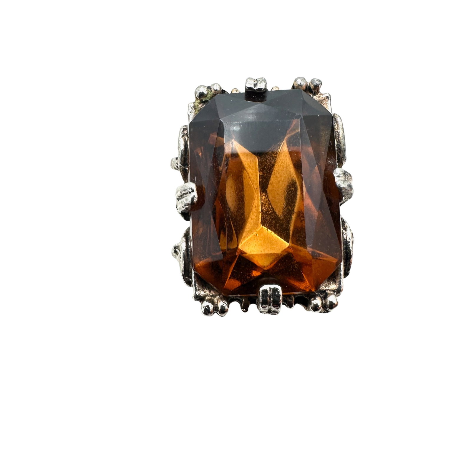 Vintage Amber Glass Gold Tone Ring Adjustable Size: Vintage Amber Glass Gold Tone Ring Adjustable Size