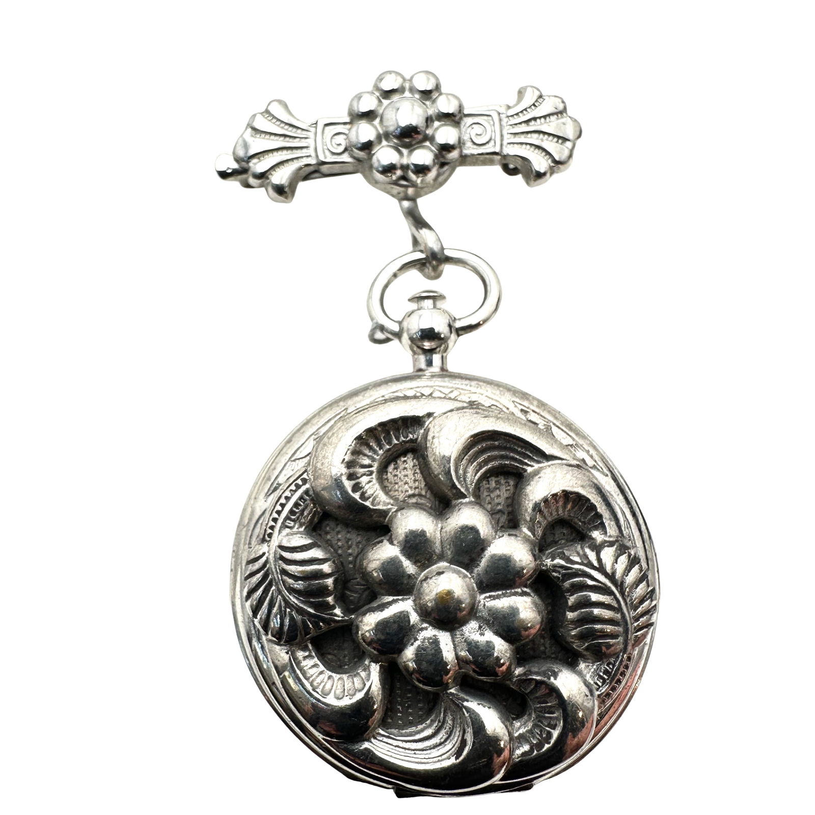 Vintage Coro Silver Tone Picture Locket Brooch Pin 2 Inch (1 of 2)