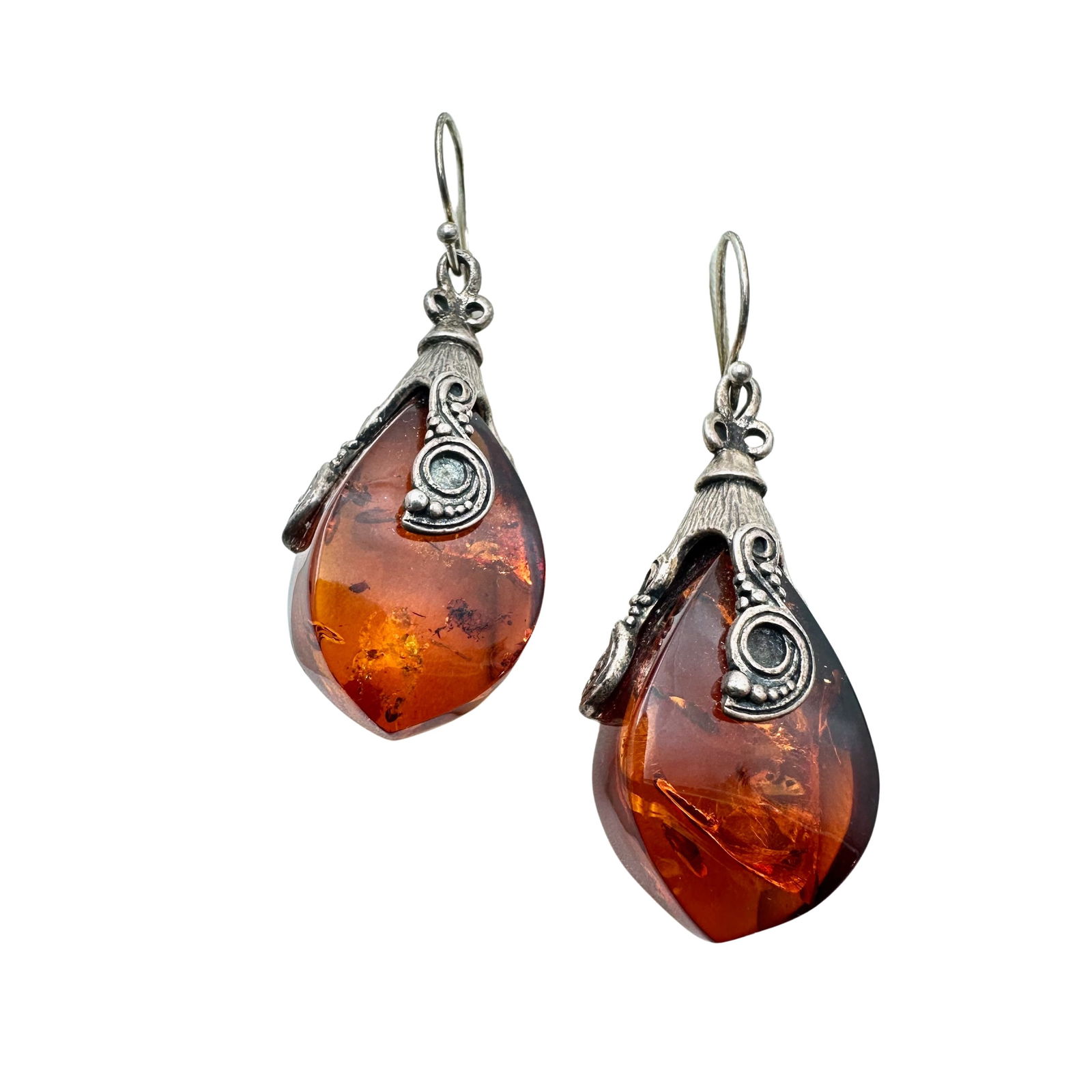 Sterling Silver Natural Amber Pierced Chandelier Earrings 2 Inch Length: Sterling Silver Natural Amber Pierced Chandelier Earrings 2 Inch Length