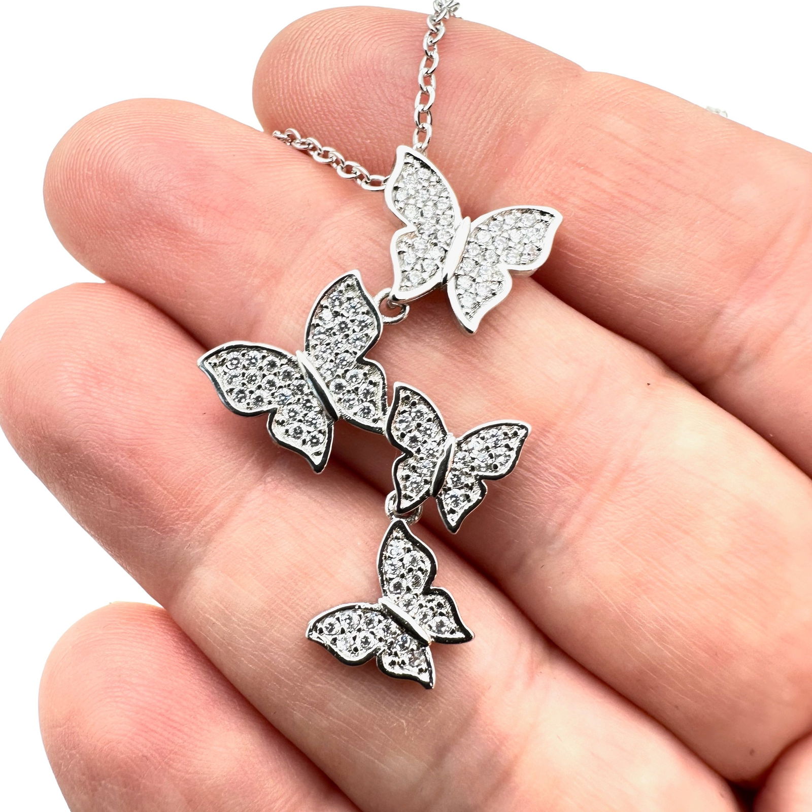 Sterling Silver Diamond Butterfly Pendant Necklace 18 Inch Chain (1 of 2)