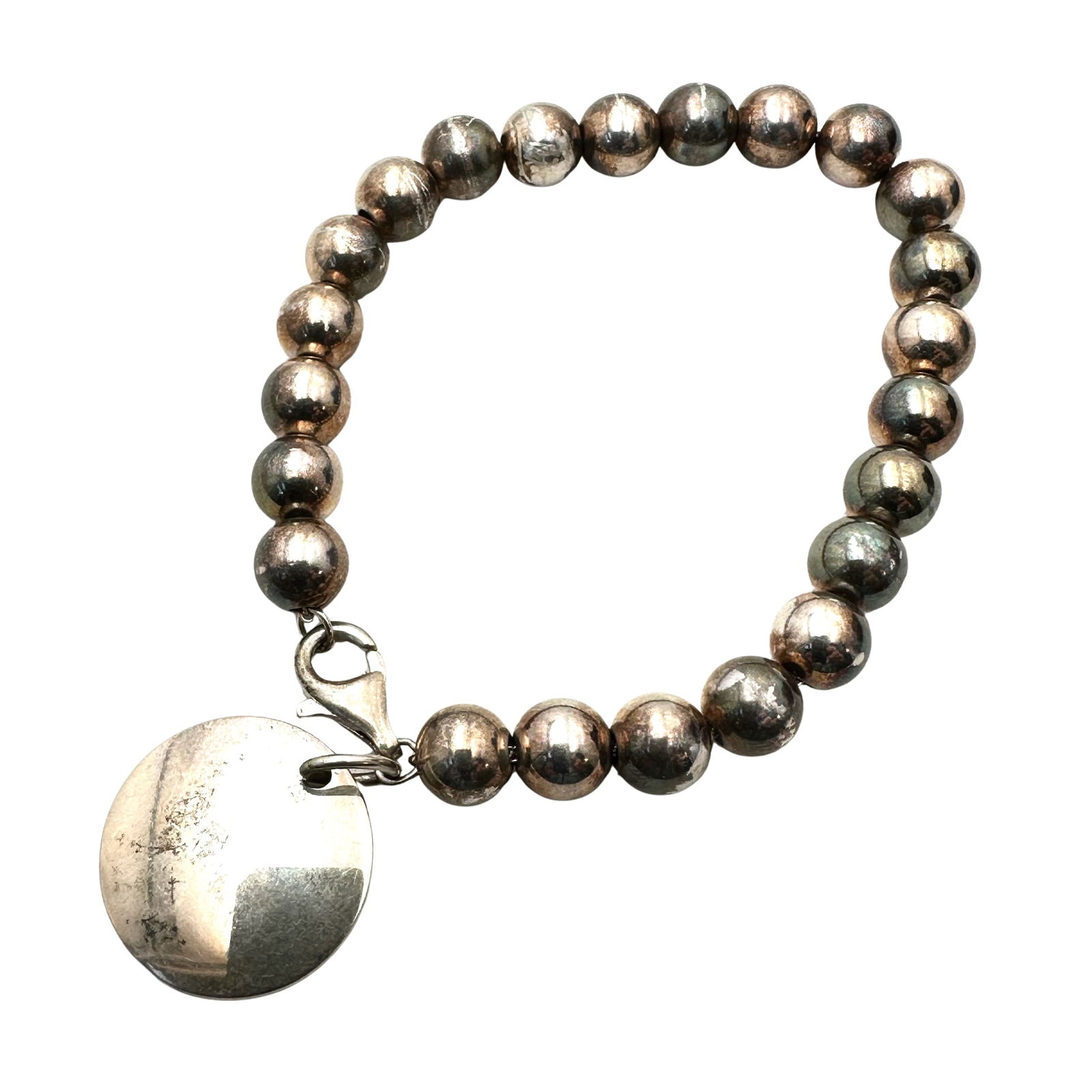 Sterling Silver Bead Bracelet Circle Charm Perfect for Engraving 18 Grams: Sterling Silver Bead Bracelet Circle Charm Perfect for Engraving 18 Grams