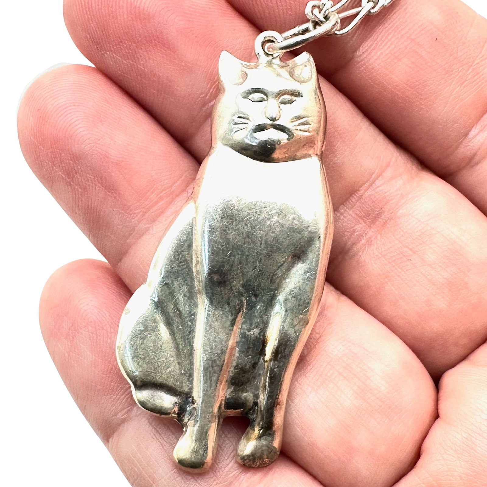 Vintage Sterling Silver Cat Pendant Necklace 18 Inch Chain 13 Grams (1 of 2)