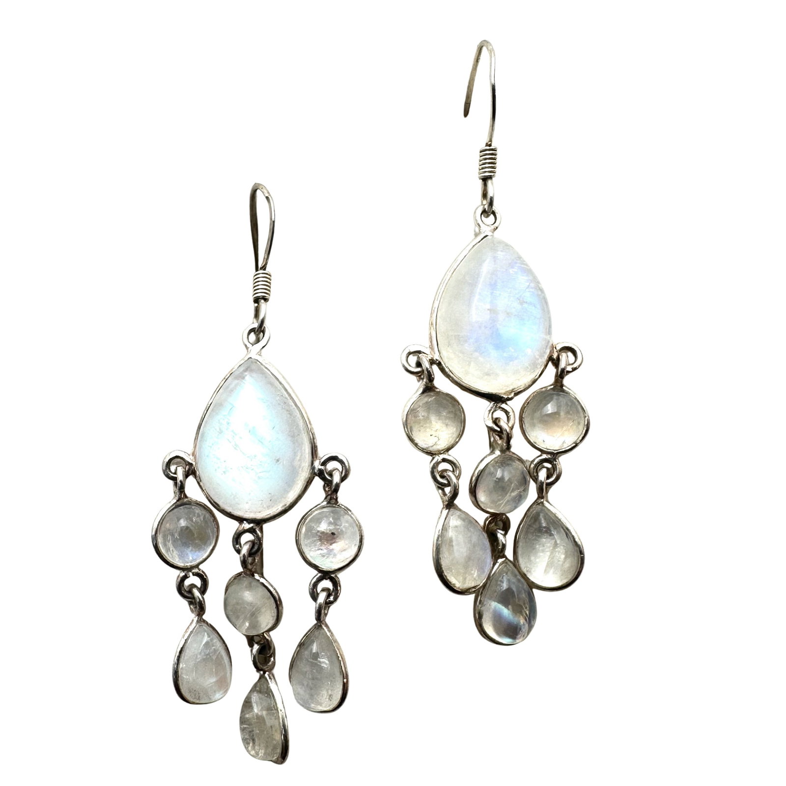 Sterling Silver Moonstone Chandelier Pierced Earrings 2 Inch: Sterling Silver Moonstone Chandelier Pierced Earrings 2 Inch