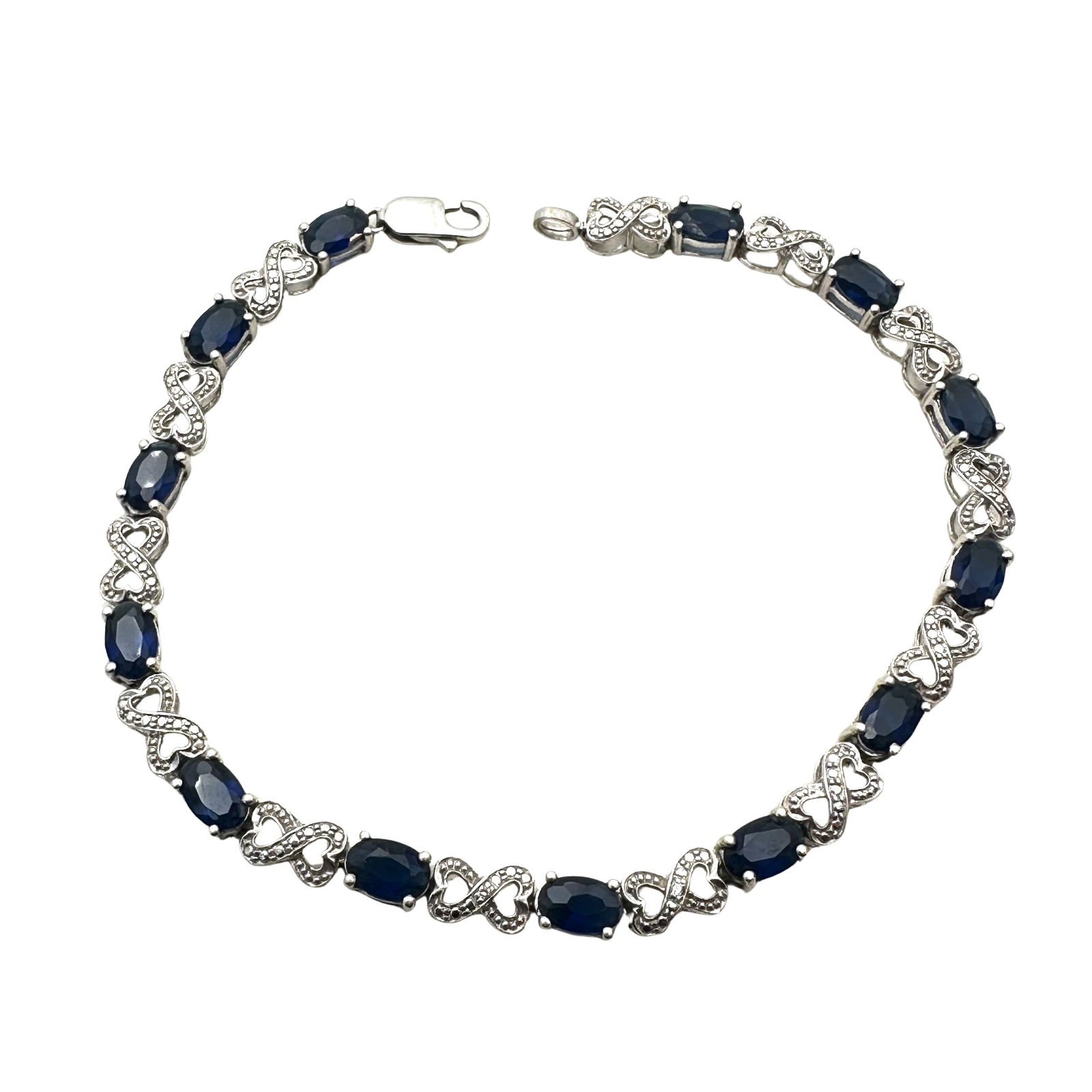 Sapphire Diamond Infinity Heart Design Tennis Bracelet Sterling Silver 7 Inch (1 of 2)