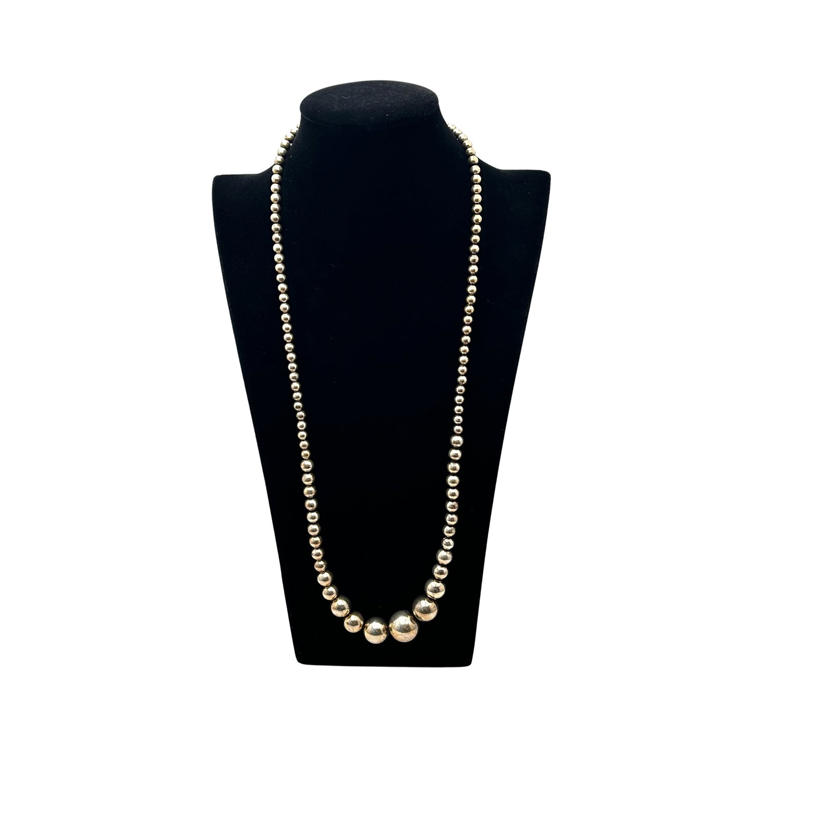 Vintage Graduated Sterling Silver Bead Necklace 49 Grams 28 Inch: Vintage Graduated Sterling Silver Bead Necklace 49 Grams 28 Inch