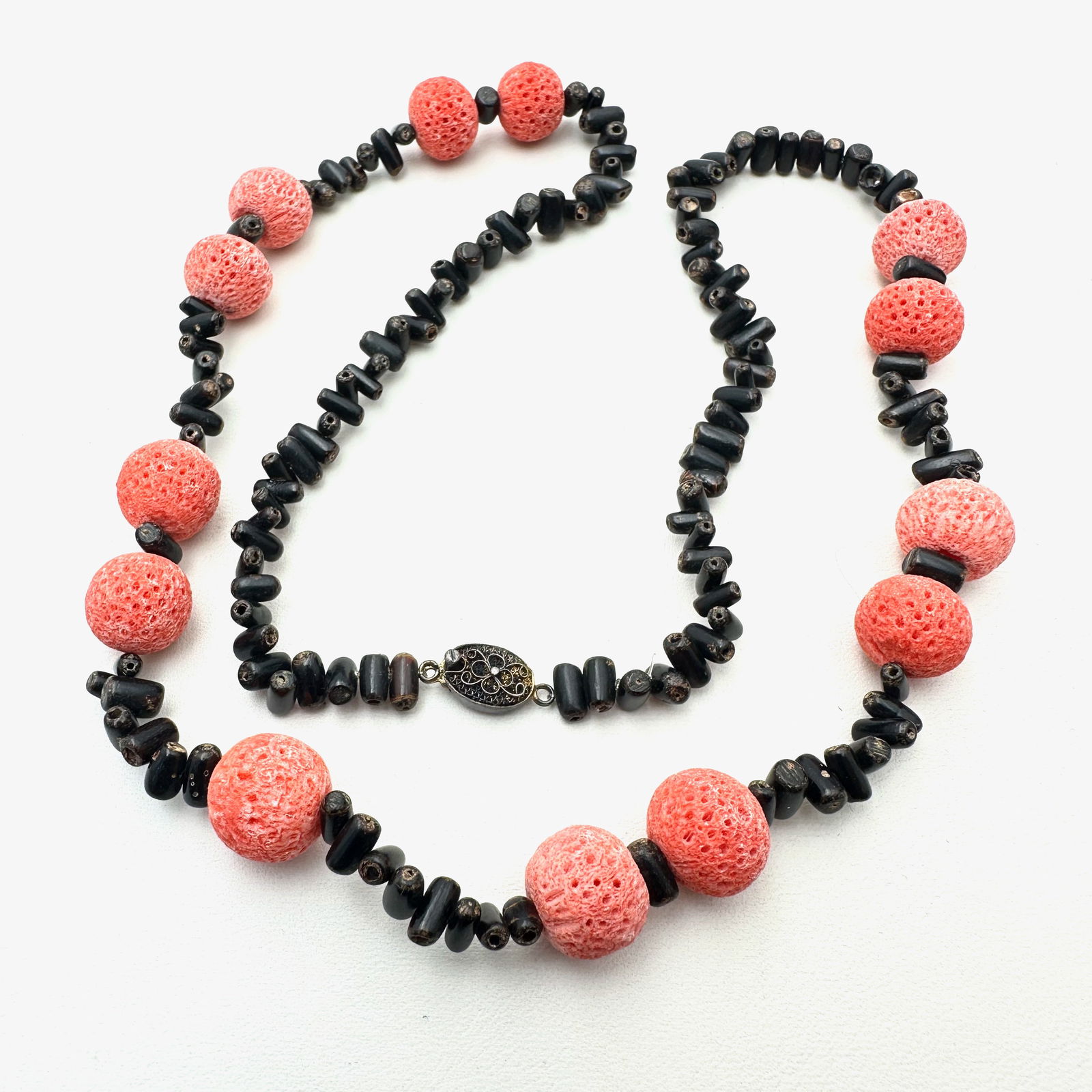 Vintage Asian Black Coral Sponge Coral Necklace 22 Inch (1 of 2)