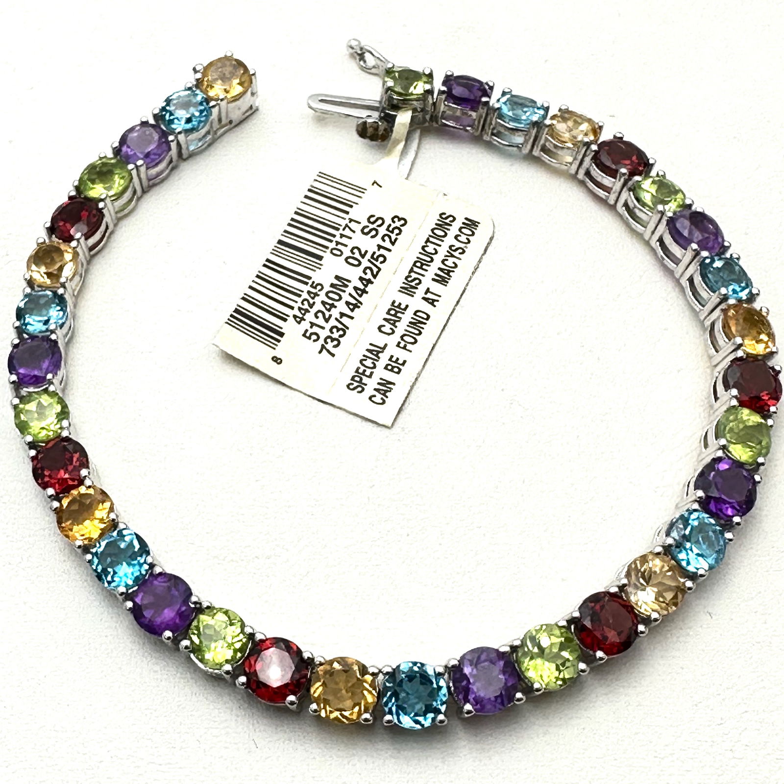 NOS Multi Gemstone Sterling Silver Tennis Bracelet 7 Inch Original Tag Attached (1 of 2)