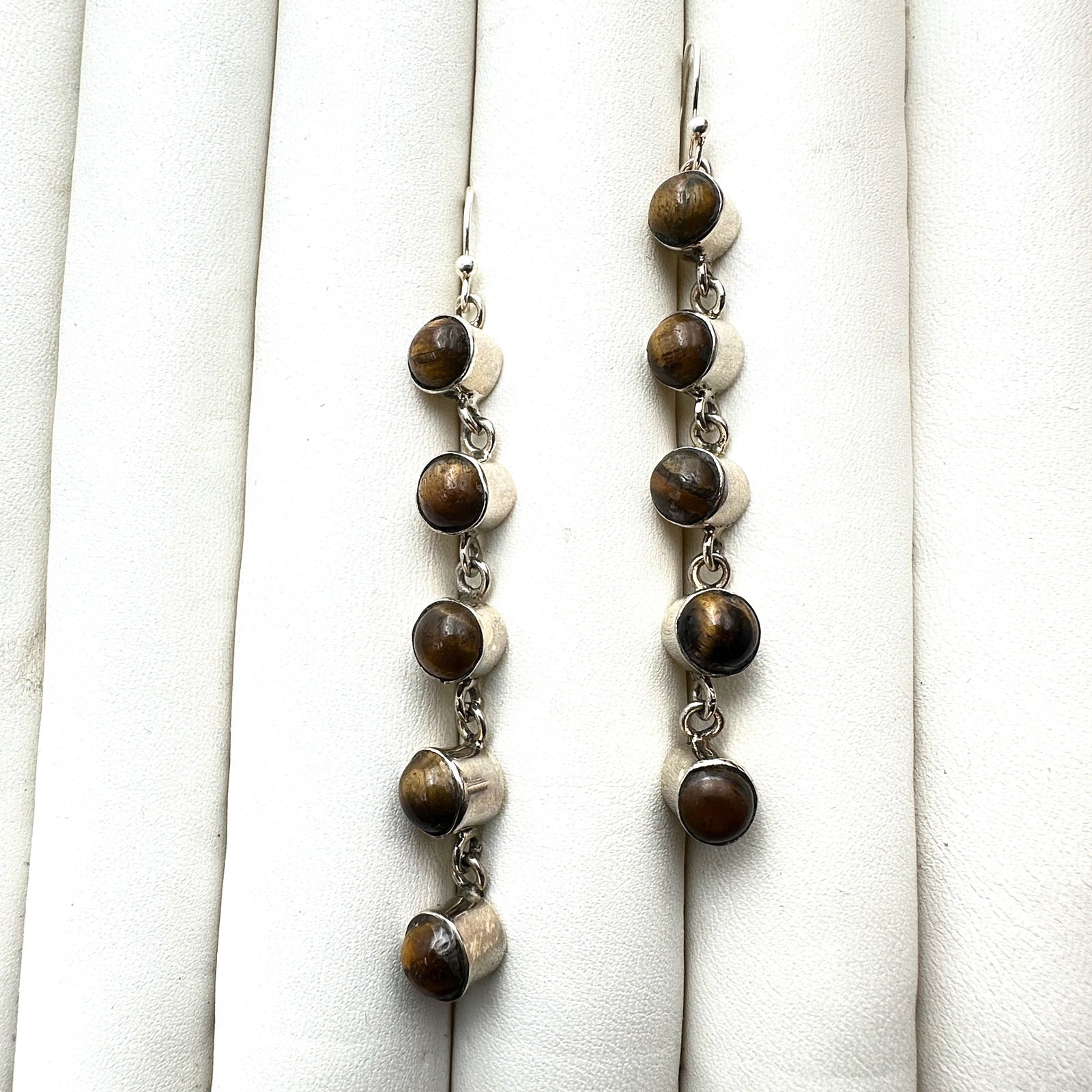 Sterling Silver Tiger Eye Chandelier Earrings Pierced 3 Inch: Sterling Silver Tiger Eye Chandelier Earrings Pierced 3 Inch