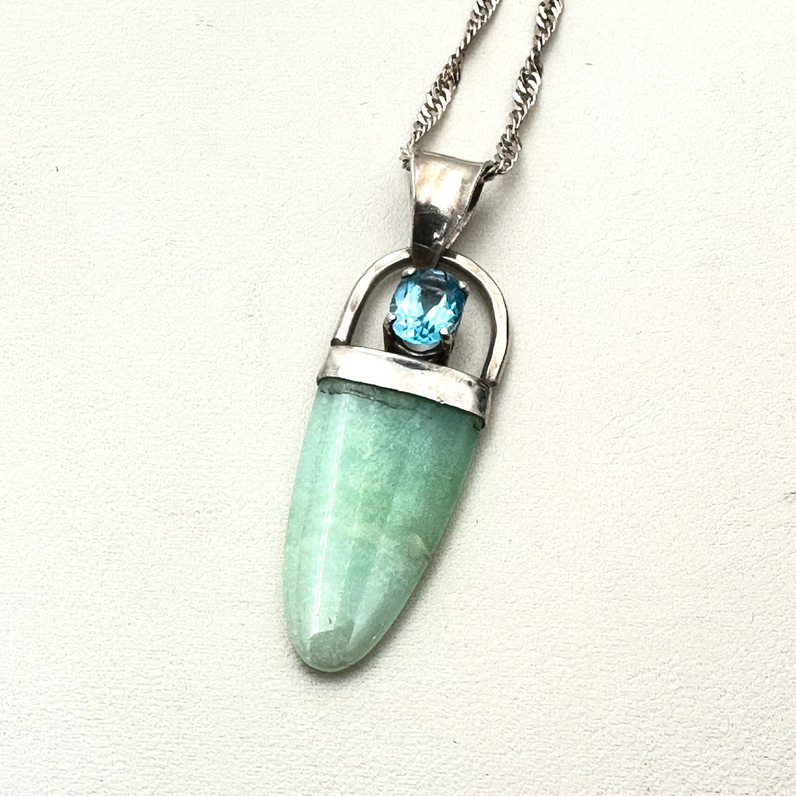 Jade Blue Topaz Sterling Silver Pendant Necklace 24 Inch Chain: Jade Blue Topaz Sterling Silver Pendant Necklace 24 Inch Chain