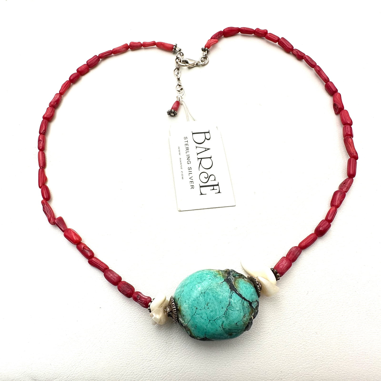 Barse Sterling Silver Turquoise Red Coral Necklace 16 Inch: Barse Sterling Silver Turquoise Red Coral Necklace 16 Inch