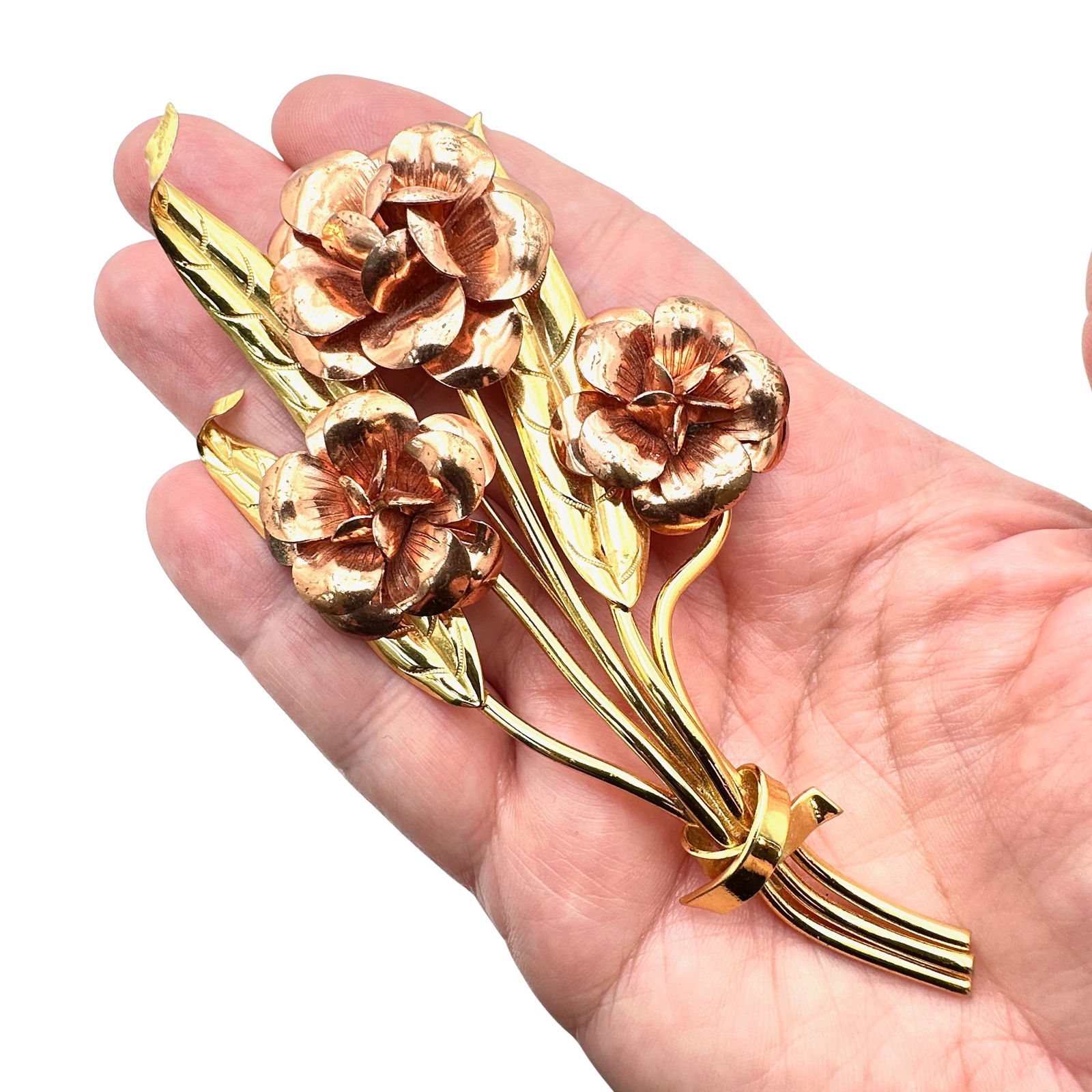 Vintage Large Copper and Brass Flower Brooch Pin 4 Inch (1 of 2)