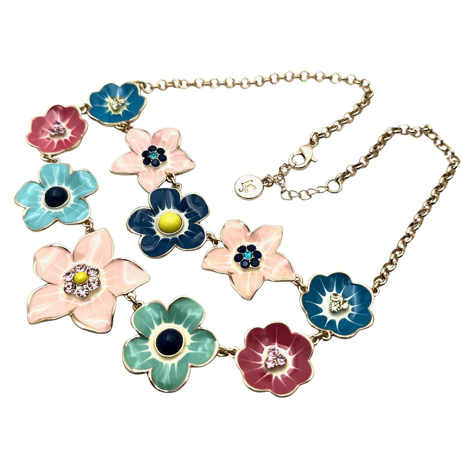 Liz Claibornse Pastel Enamel Rhinestone Gold Tone Statement Necklace (1 of 2)