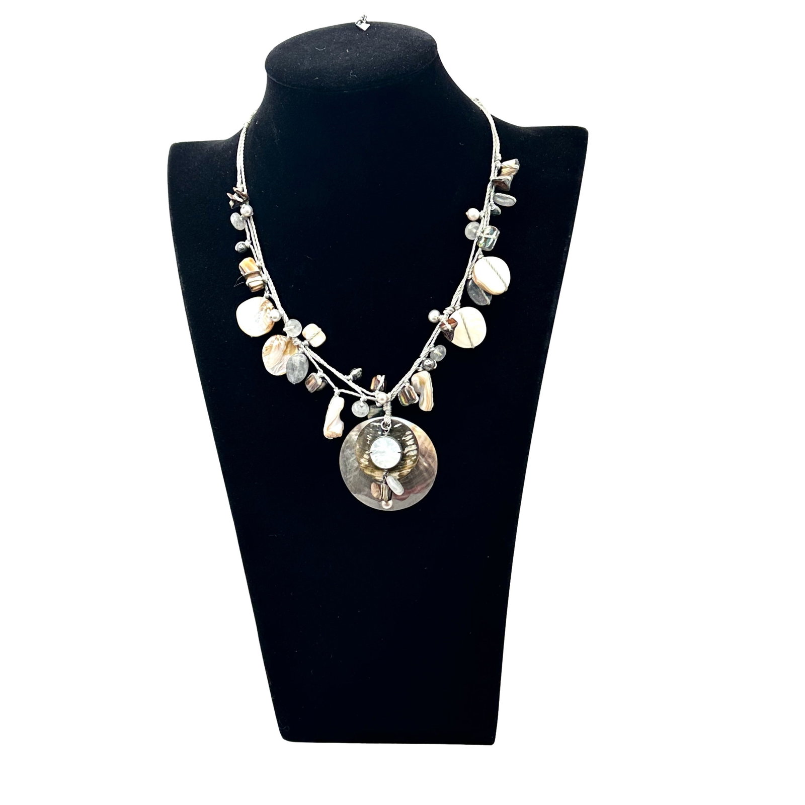 Vintage Silpada Shell Pendant Grey Cord Sterling Silver Necklace: Vintage Silpada Shell Pendant Grey Cord Sterling Silver Necklace