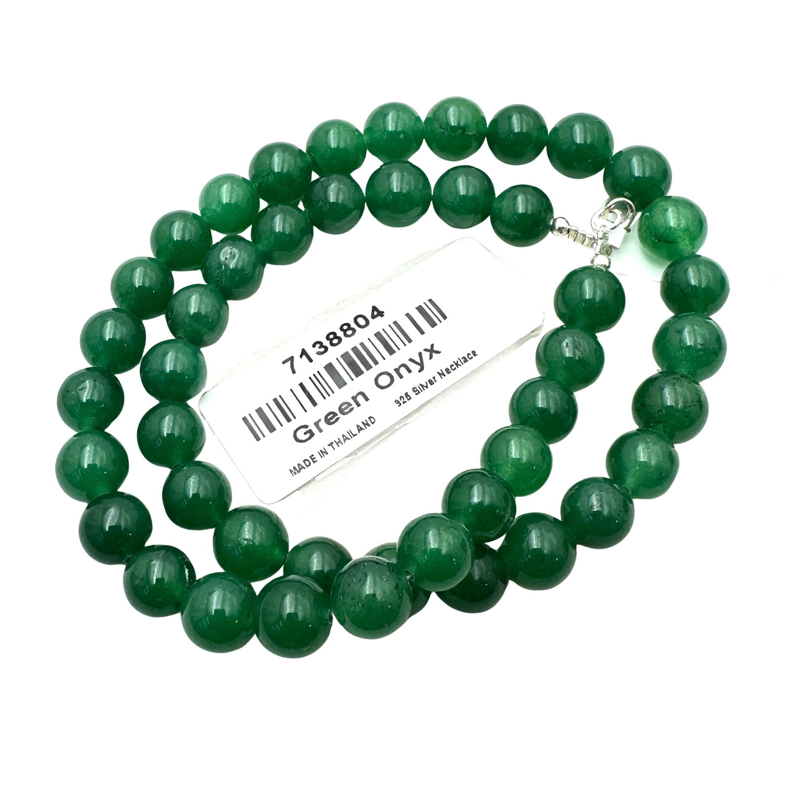 NOS JTV Green Onyx Bead Sterling Silver Necklace 16 Inch: NOS JTV Green Onyx Bead Sterling Silver Necklace 16 Inch