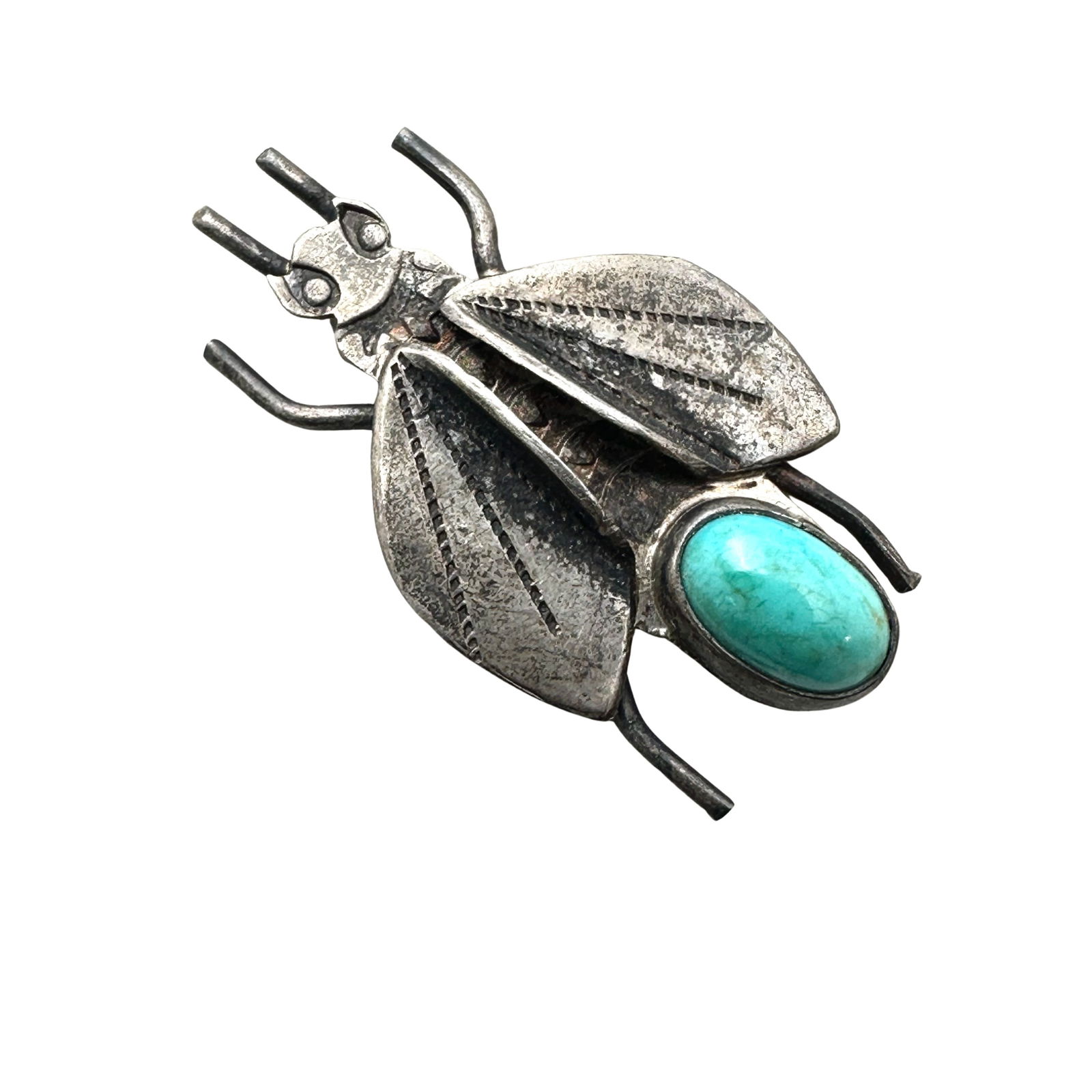 Antique Native American Hallmarked Sterling Silver Turquoise Bug Brooch Pin 1.25 Inch: Antique Native American Hallmarked Sterling Silver Turquoise Bug Brooch Pin 1.25 Inch