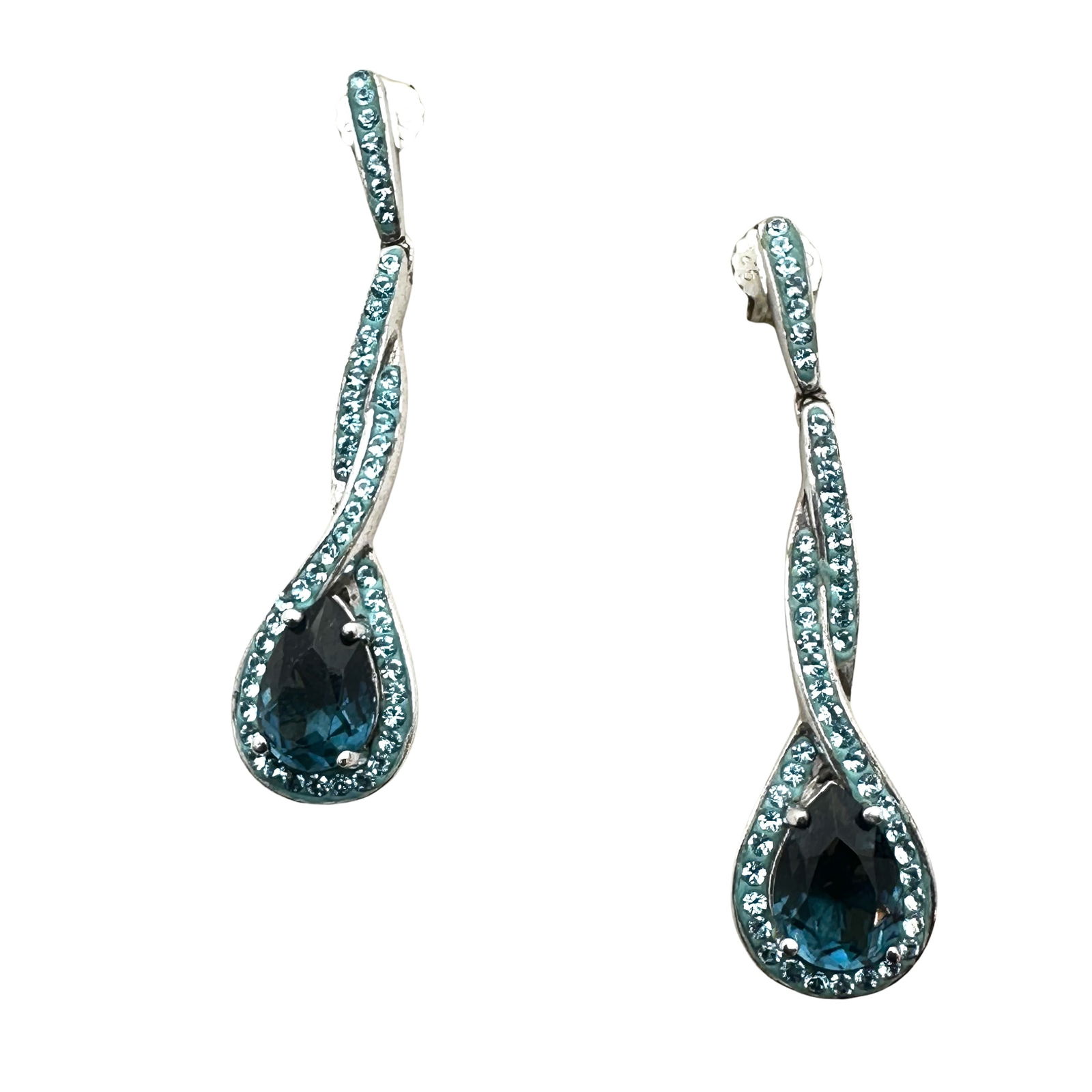 Sterling Silver Blue Cubic Zirconia Pierced Chandelier Earrings 1.75 Inch: Sterling Silver Blue Cubic Zirconia Pierced Chandelier Earrings 1.75 Inch