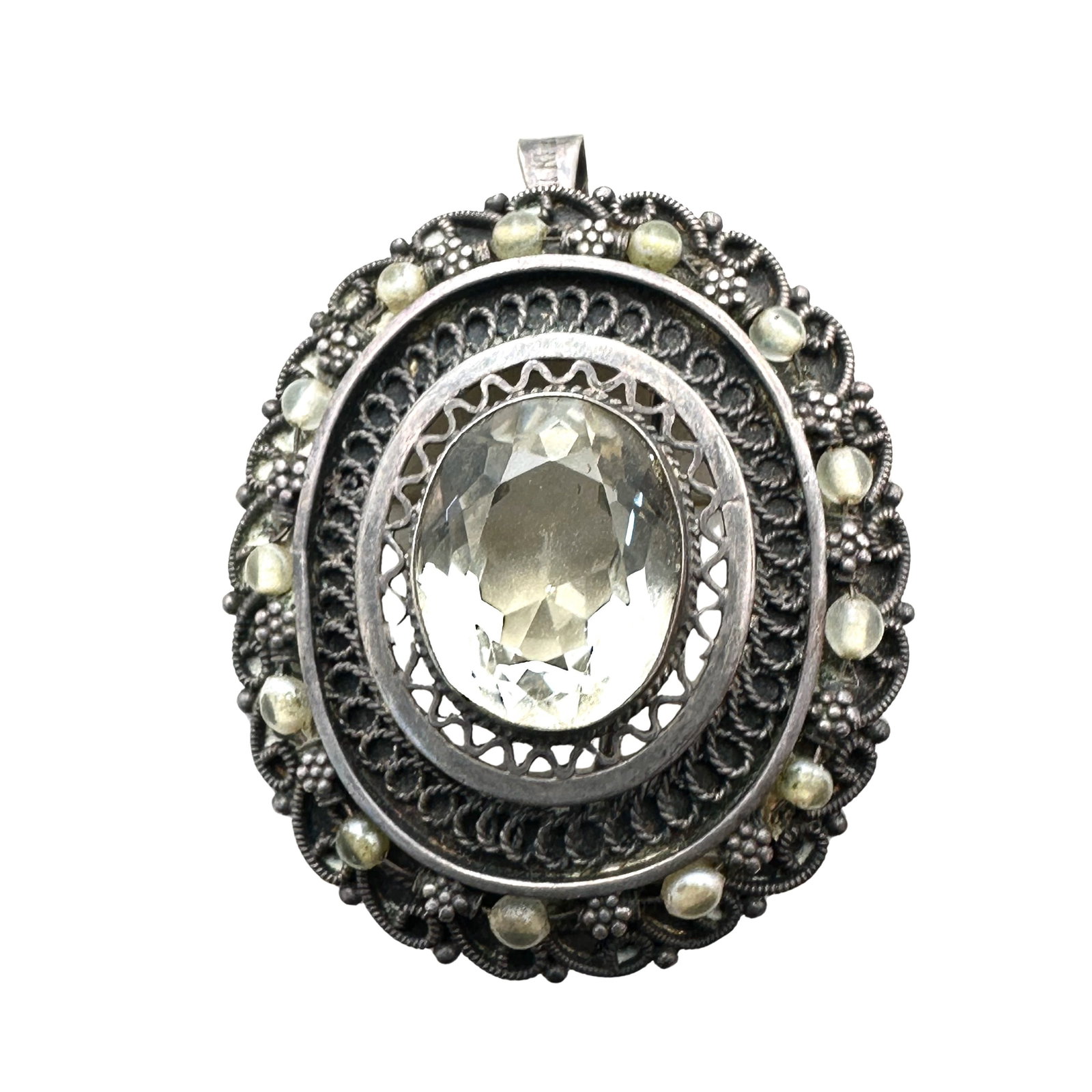 Antique 13mm x 17mm Citrine Sterling Silver Pin Pendant 13 Grams: Antique 13mm x 17mm Citrine Sterling Silver Pin Pendant 13 Grams