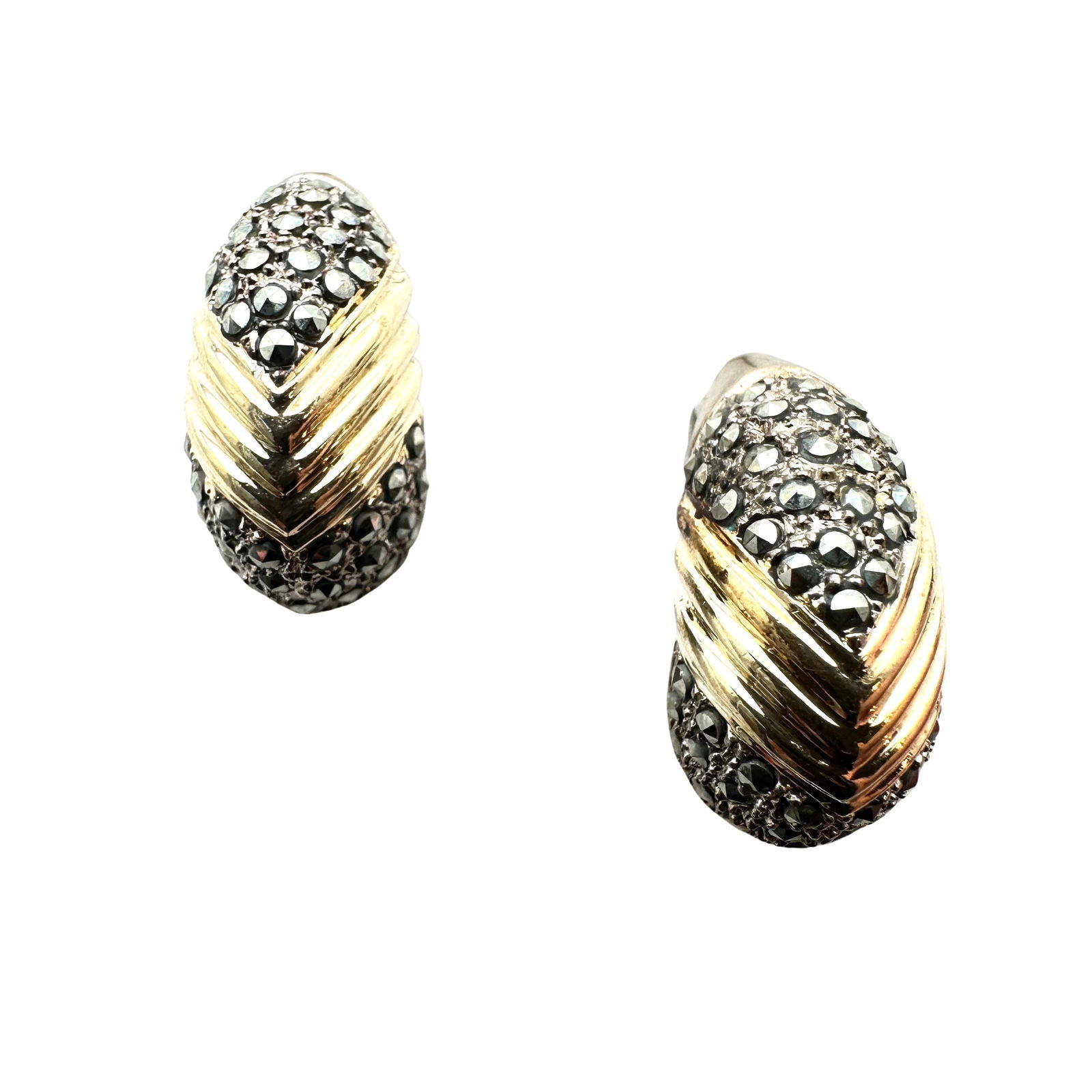 Gold Over Sterling Silver Marcasite Pierced Earrings 10 Grams: Gold Over Sterling Silver Marcasite Pierced Earrings 10 Grams