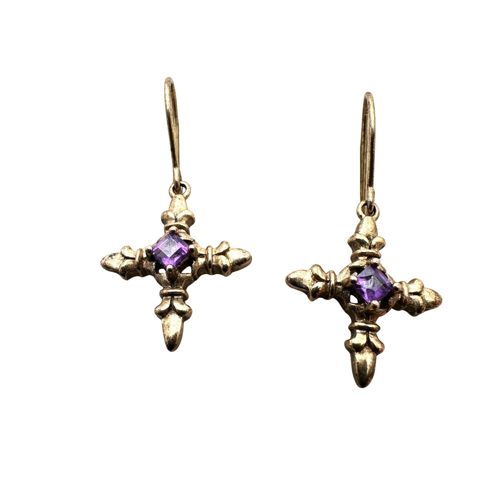 Gold Over Sterling Silver Purple Amethyst Pierced Earrings Maltese Cross: Gold Over Sterling Silver Purple Amethyst Pierced Earrings Maltese Cross