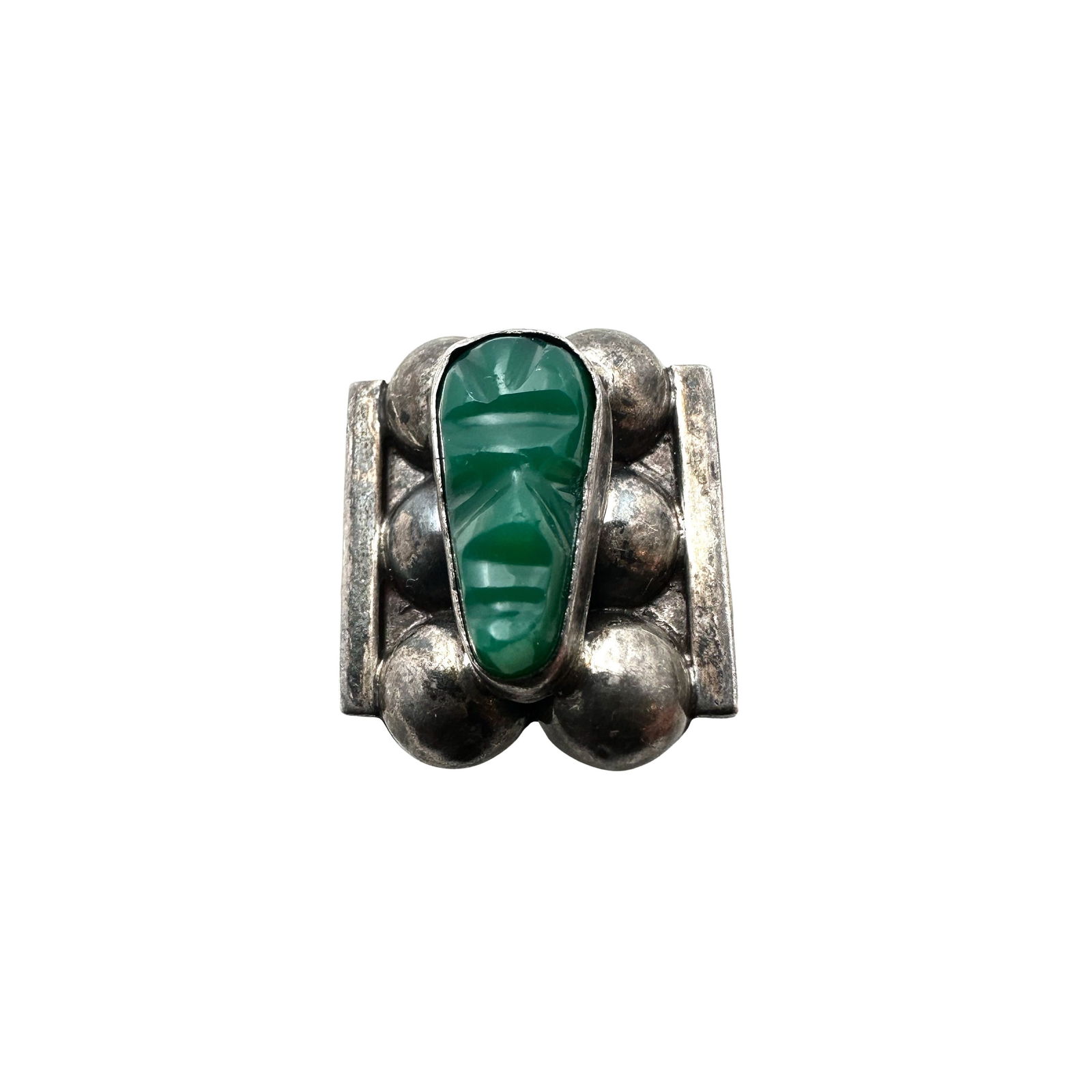 Vintage Mexico Sterling Silver Green Onyx Ring Adjustable Size (1 of 2)